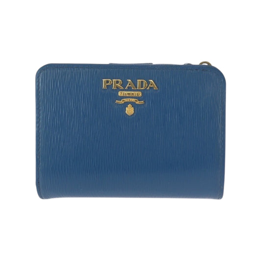 21998
PRADA プラダ ブルー ゴールド金具 レザー 折財布 コンパクトウォレット 男女兼用 レディース ABP21