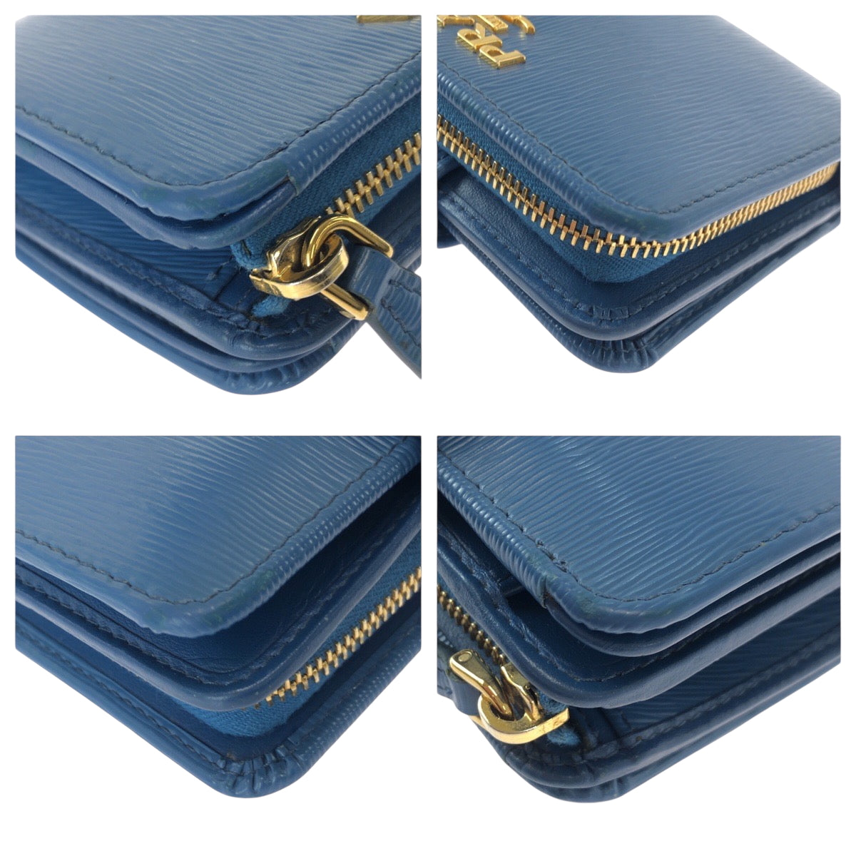 21998
PRADA プラダ ブルー ゴールド金具 レザー 折財布 コンパクトウォレット 男女兼用 レディース ABP21