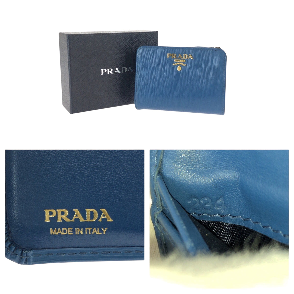 21998
PRADA プラダ ブルー ゴールド金具 レザー 折財布 コンパクトウォレット 男女兼用 レディース ABP21