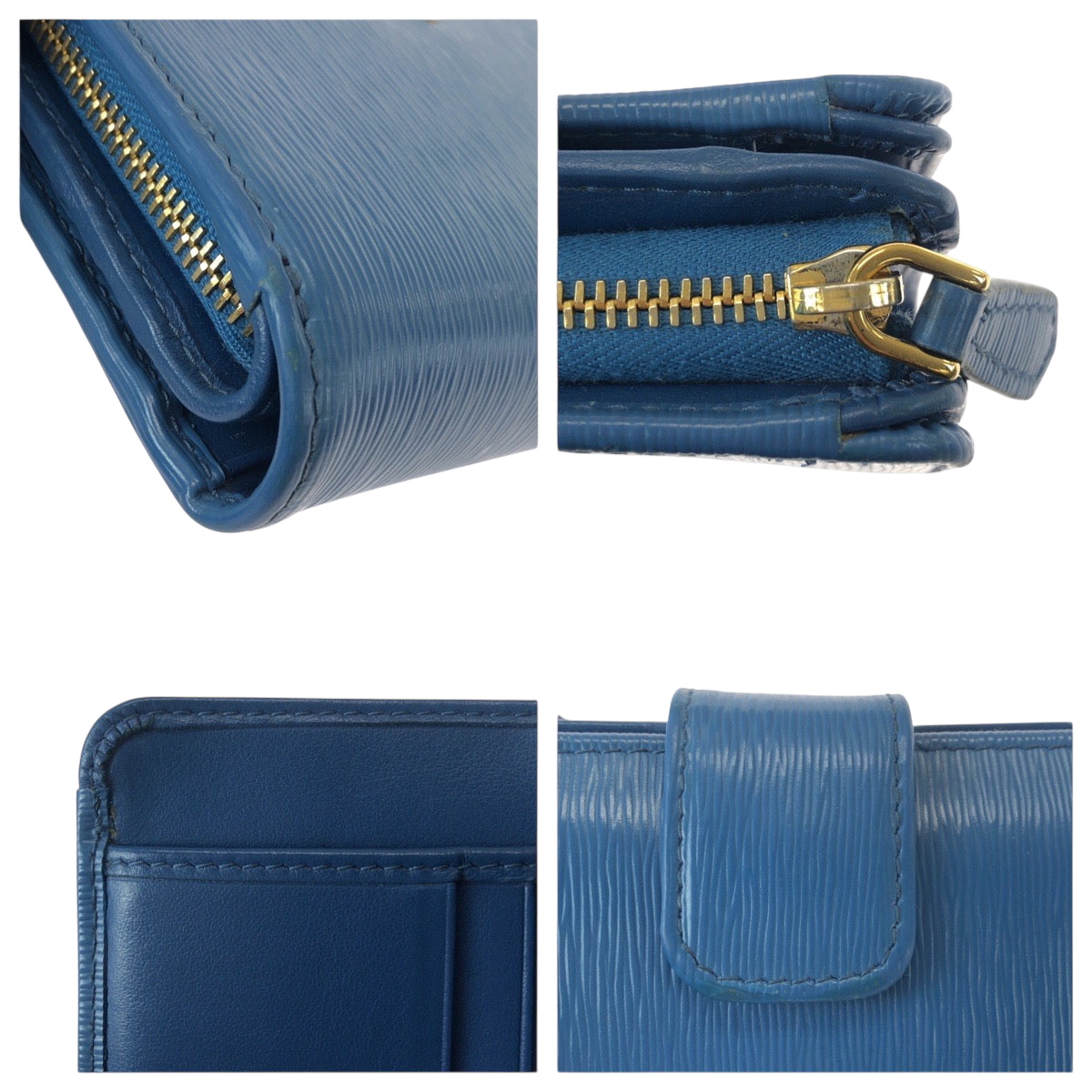 21998
PRADA プラダ ブルー ゴールド金具 レザー 折財布 コンパクトウォレット 男女兼用 レディース ABP21