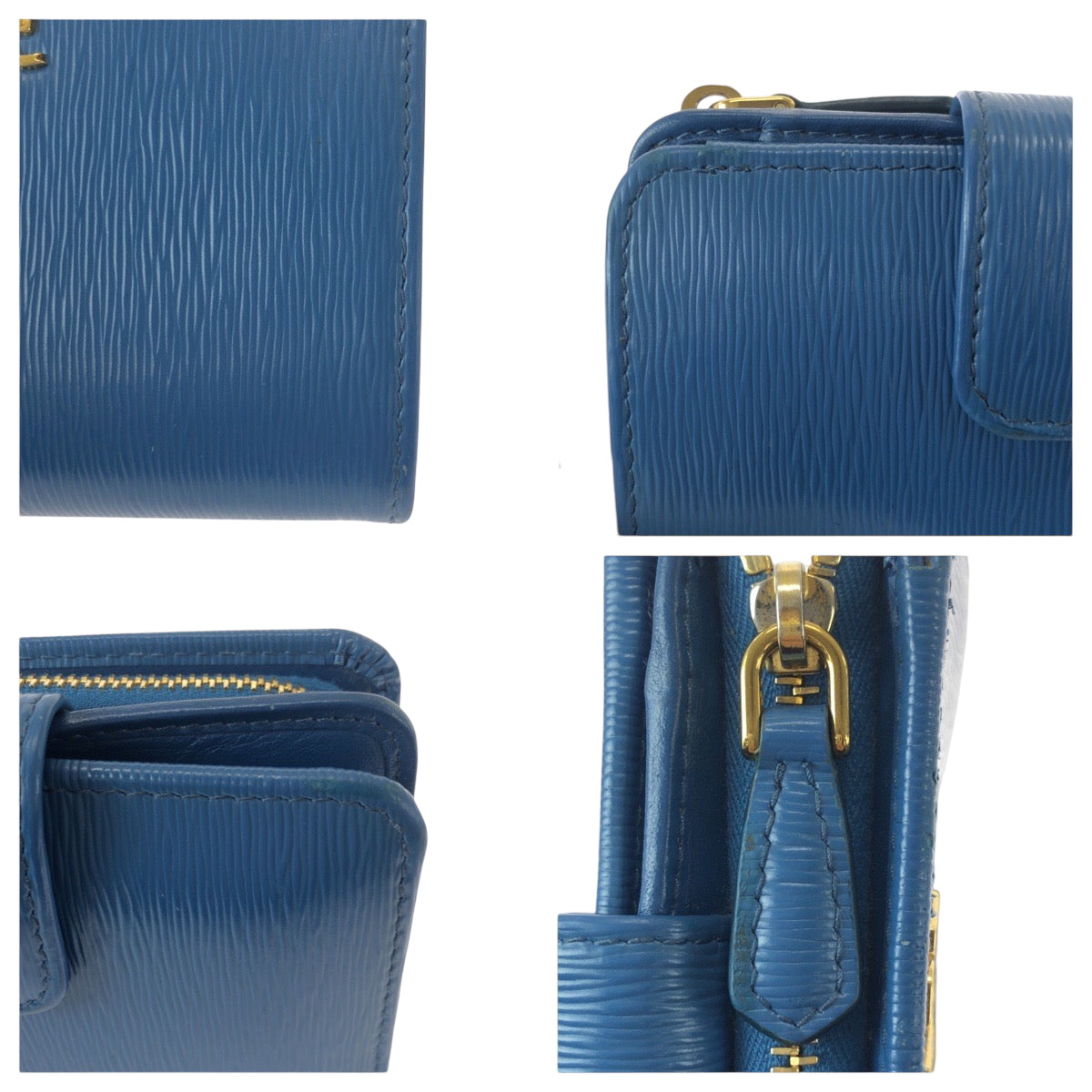 21998
PRADA プラダ ブルー ゴールド金具 レザー 折財布 コンパクトウォレット 男女兼用 レディース ABP21