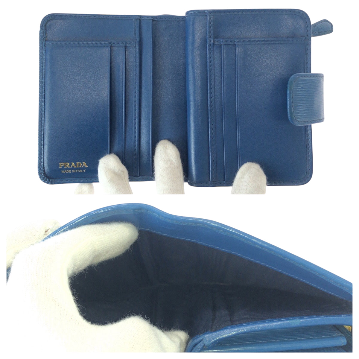 21998
PRADA プラダ ブルー ゴールド金具 レザー 折財布 コンパクトウォレット 男女兼用 レディース ABP21