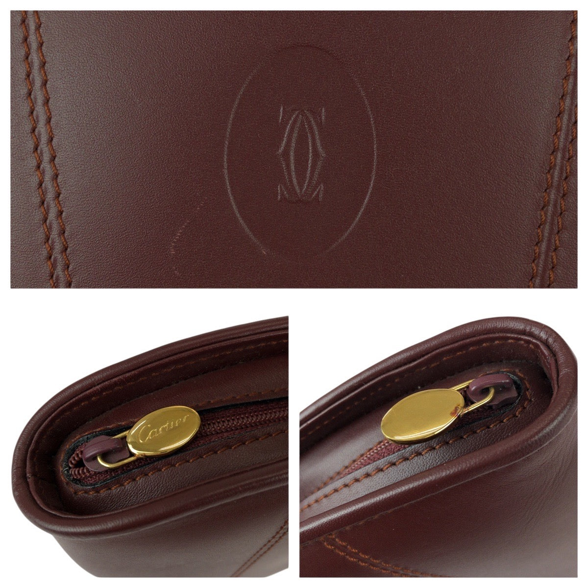 22002
CARTIER カルティエ マストライン ワインレッド ボルドー ゴールド金具 レザー ポーチ 小物入れ レディース A15