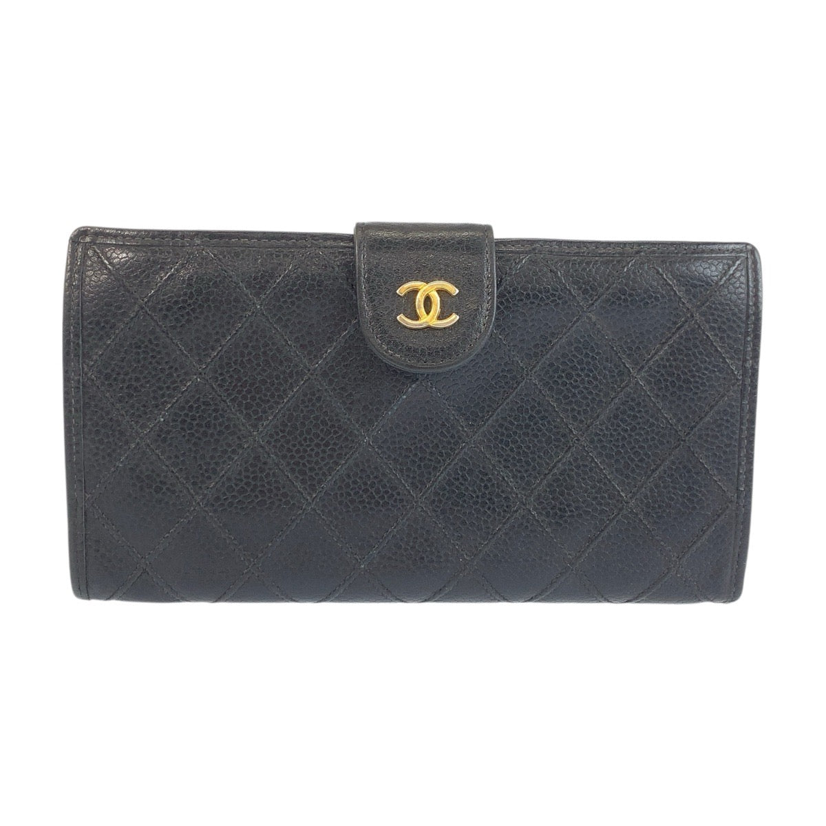 22004
CHANEL シャネル ヴィンテージ ビコローレ ココマーク ブラック 黒 ゴールド金具 レザー 長財布 ロングウォレット レディース AB22