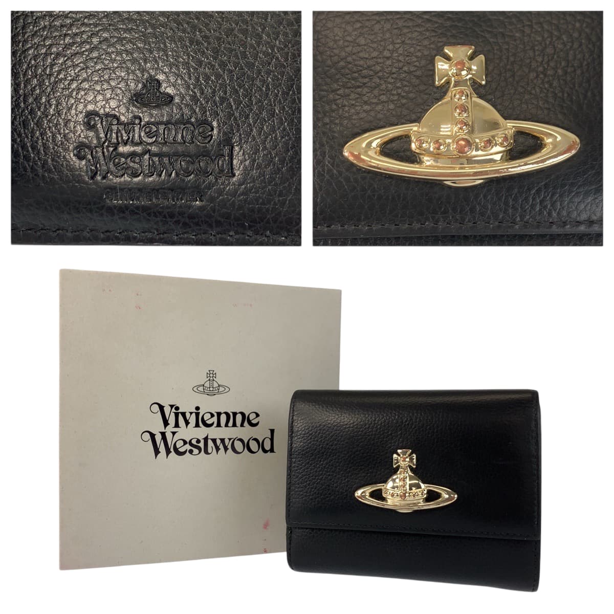 22005
Vivienne Westwood ヴィヴィアンウエストウッド EXECUTIVE ブラック 黒 シルバー金具 レザー 折財布 コンパクトウォレット レディース ABP14