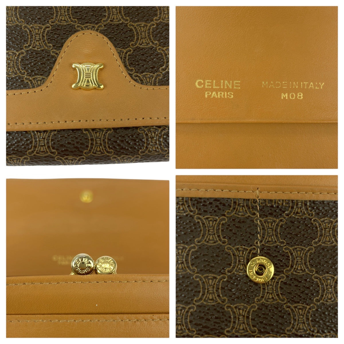 22006
CELINE セリーヌ マカダム トリオンフ ブラウン PVC / レザー M08 長財布 がま口財布 レディース A21