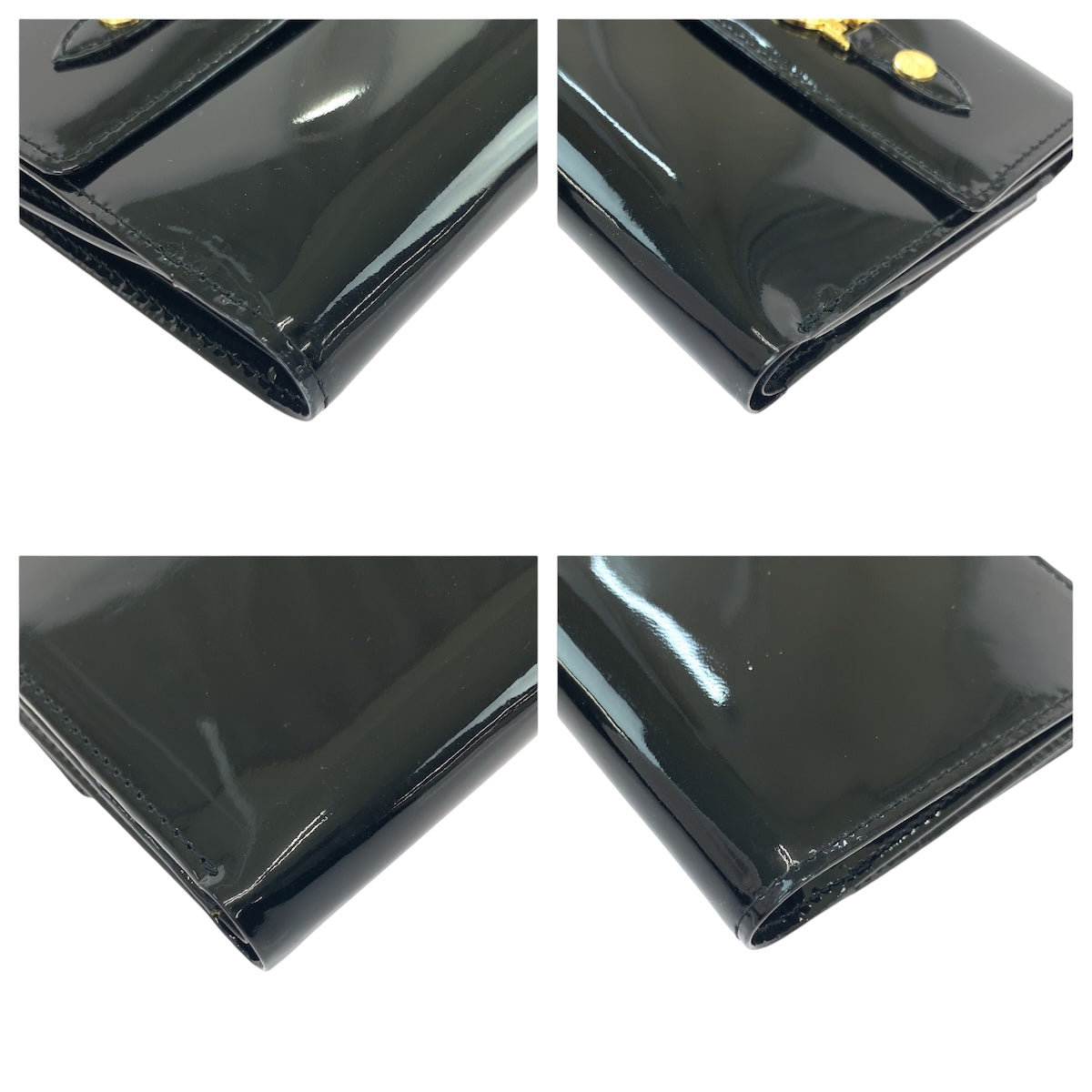 22007
VERSACE ヴェルサーチ サンバースト ブラック 黒 ゴールド金具 エナメル 折財布 コンパクトウォレット レディース ABP18