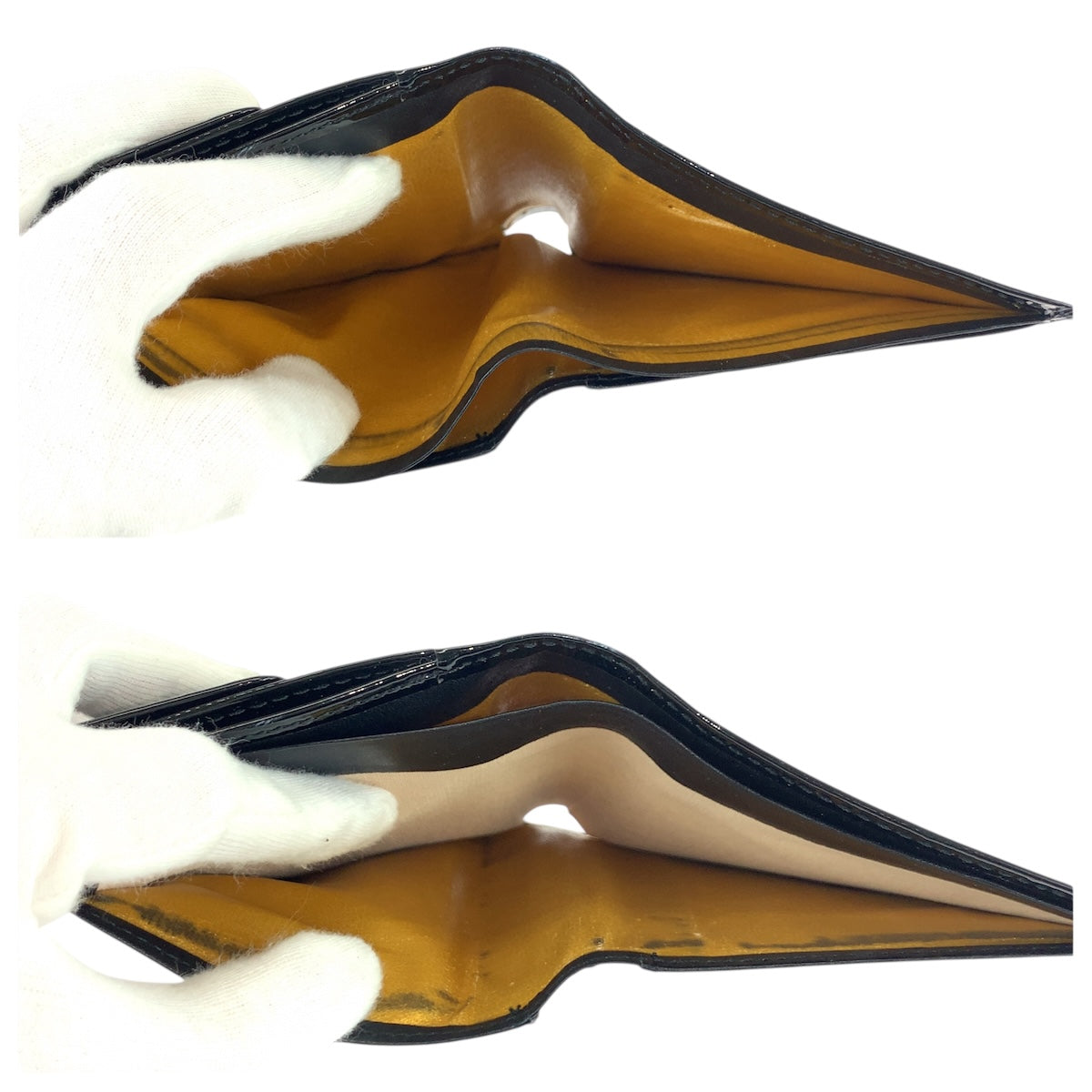 22007
VERSACE ヴェルサーチ サンバースト ブラック 黒 ゴールド金具 エナメル 折財布 コンパクトウォレット レディース ABP18