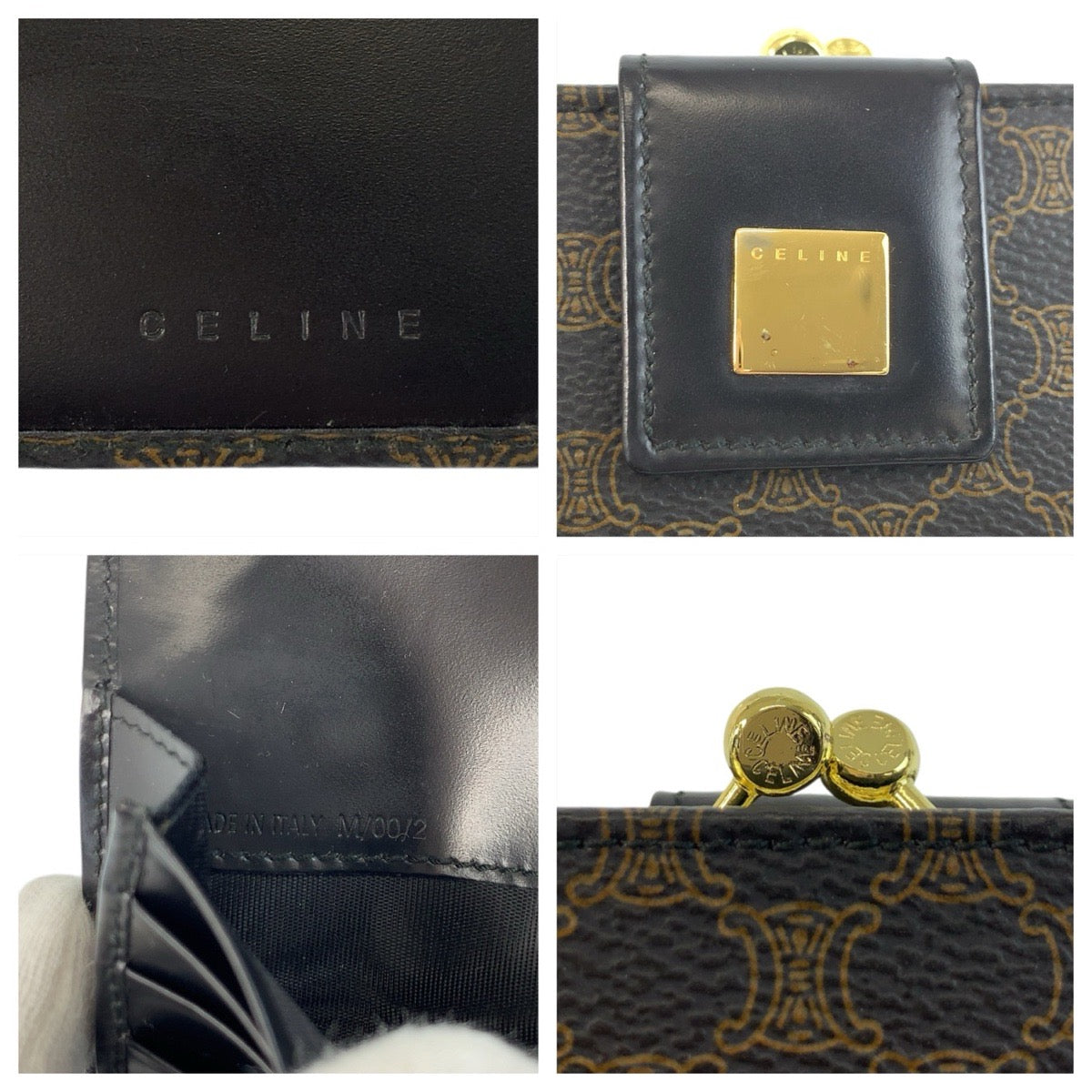 22008
CELINE セリーヌ ヴィンテージ マカダム ブラウン ブラック ゴールド金具 M/00/2 折財布 コンパクトウォレット レディース A21
