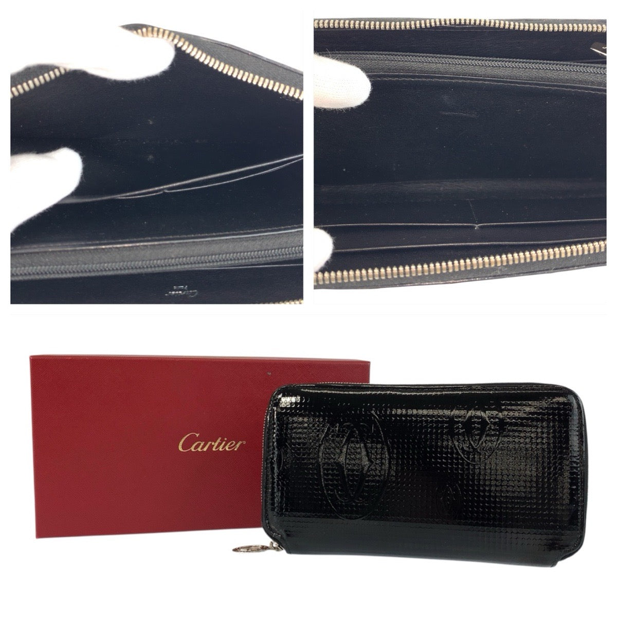 22009
CARTIER カルティエ ハッピーバースデー ブラック 黒 シルバー金具 パテントレザー FCPG 長財布 ロングウォレット レディース ABP18