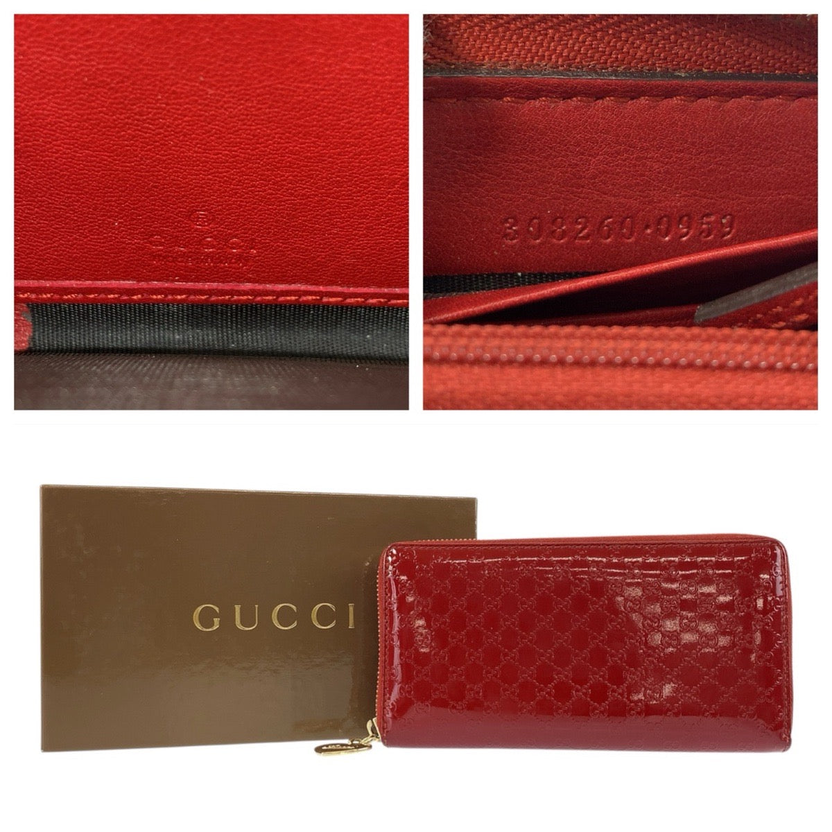 22011
GUCCI グッチ マイクログッチシマ レッド ゴールド金具 エナメル 308260 長財布 ロングウォレット レディース A24