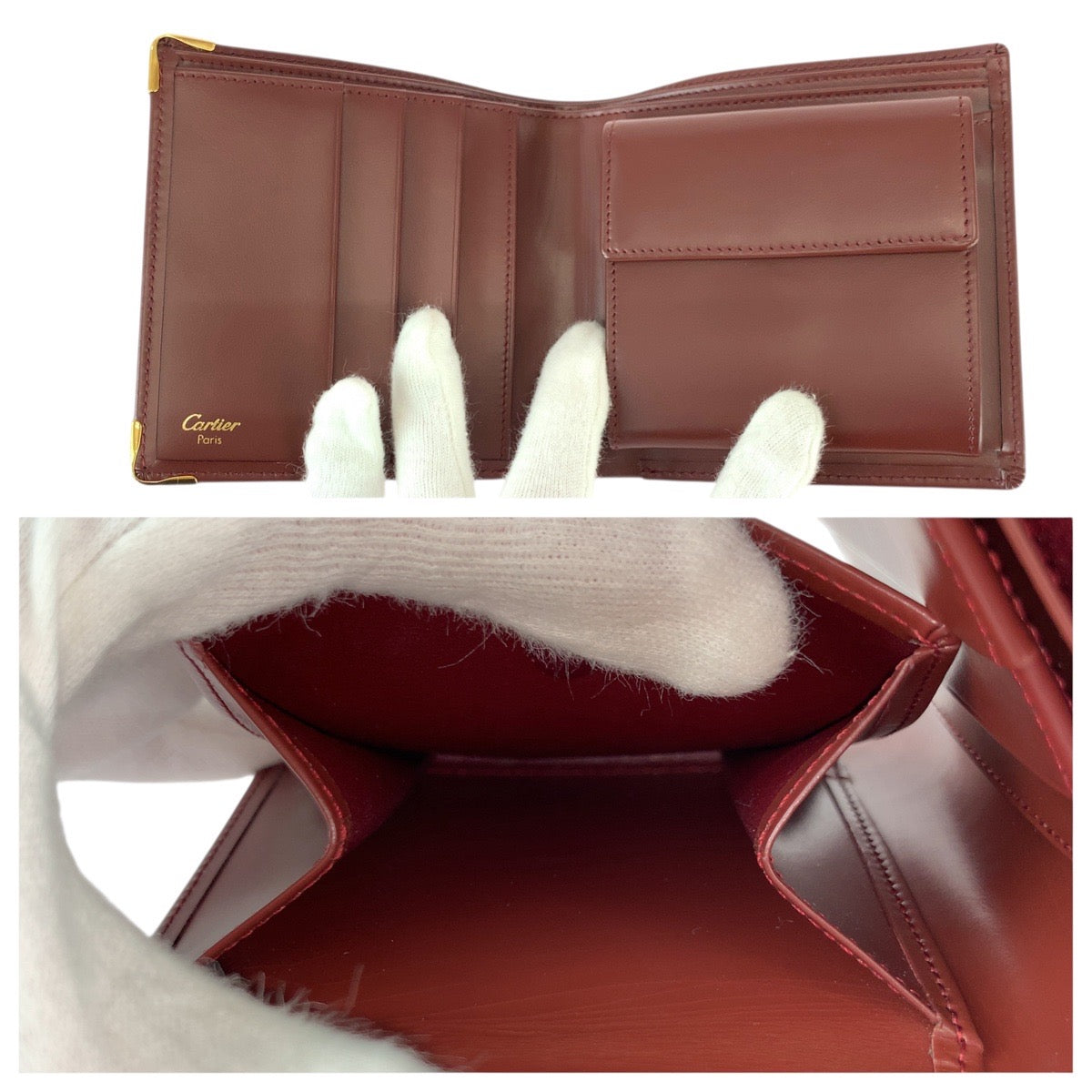 22012
CARTIER カルティエ マストライン ワインレッド ゴールド金具 レザー 折財布 コンパクトウォレット レディース SA28