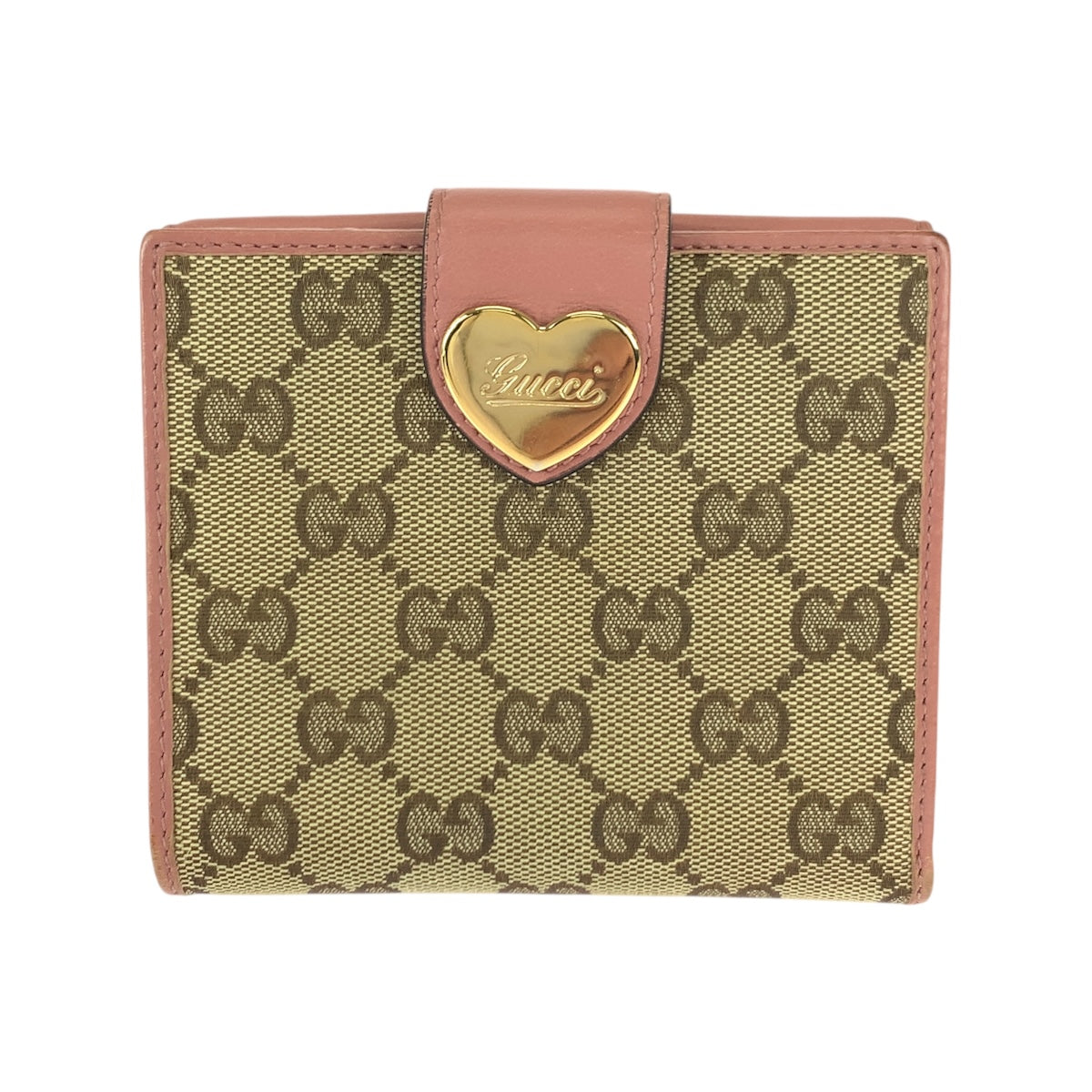 22013
GUCCI グッチ ハートロゴプレート ベージュ ピンク ゴールド金具 GGキャンバス / レザー 203549 折財布 コンパクトウォレット レディース ABP18