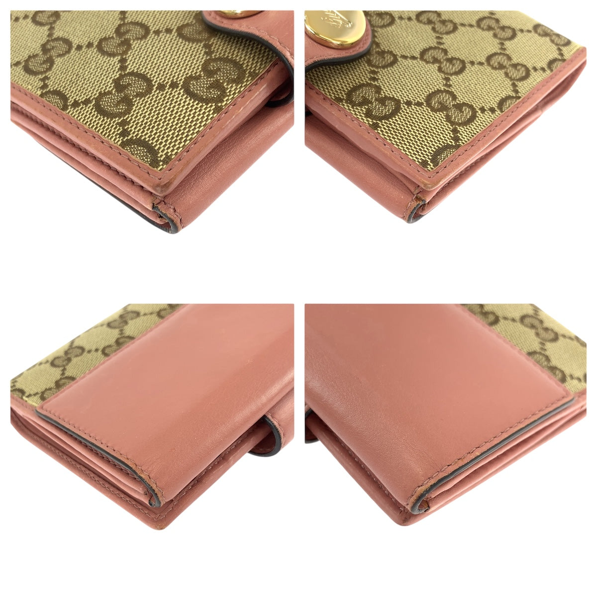 22013
GUCCI グッチ ハートロゴプレート ベージュ ピンク ゴールド金具 GGキャンバス / レザー 203549 折財布 コンパクトウォレット レディース ABP18