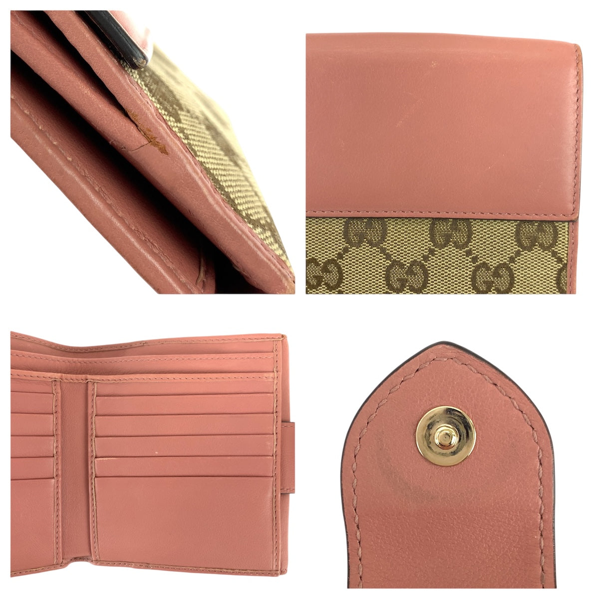 22013
GUCCI グッチ ハートロゴプレート ベージュ ピンク ゴールド金具 GGキャンバス / レザー 203549 折財布 コンパクトウォレット レディース ABP18