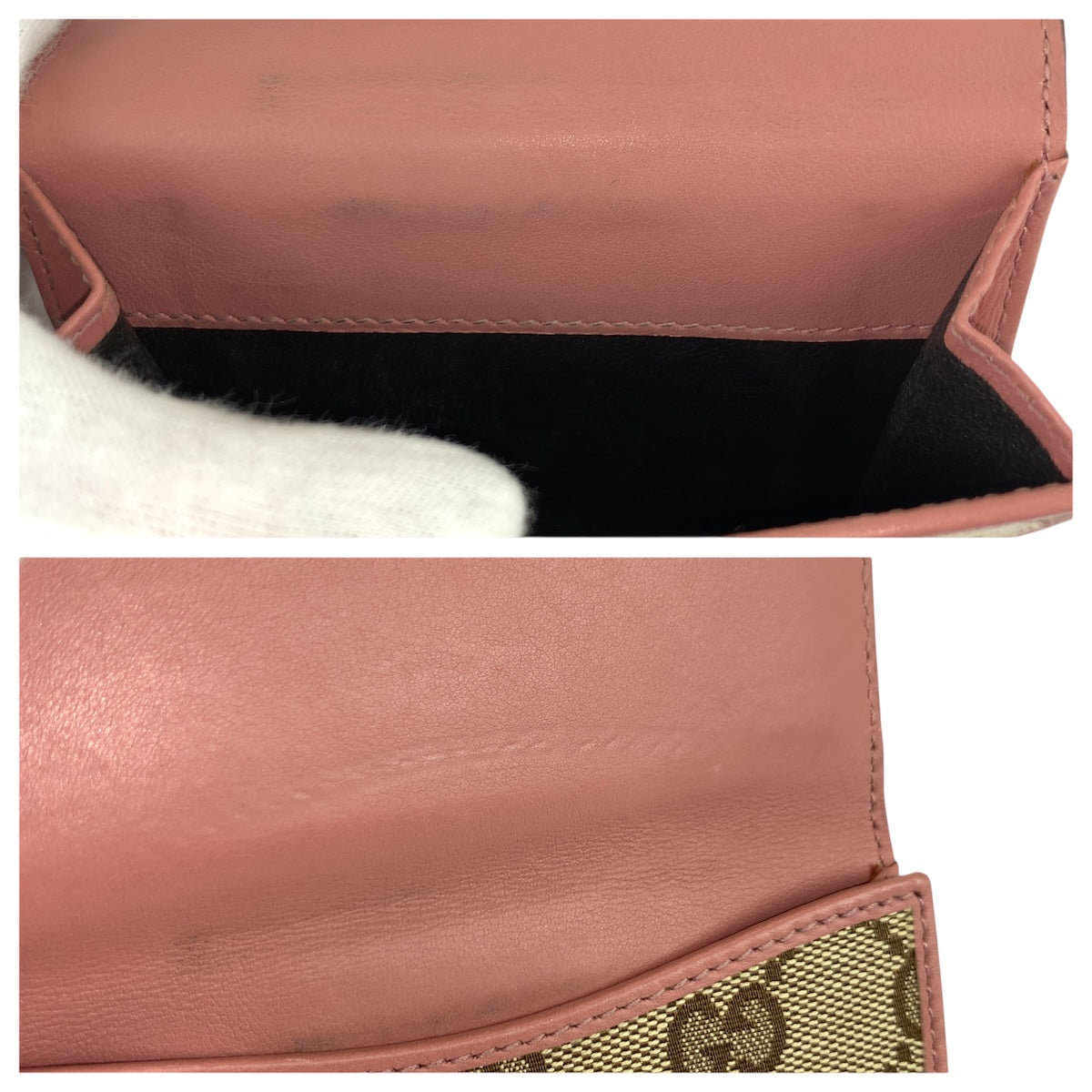 22013
GUCCI グッチ ハートロゴプレート ベージュ ピンク ゴールド金具 GGキャンバス / レザー 203549 折財布 コンパクトウォレット レディース ABP18