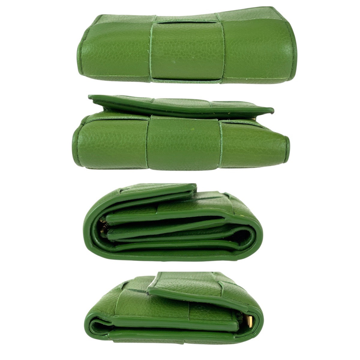 22014
BOTTEGAVENETA ボッテガヴェネタ イントレチャート グリーン ゴールド金具 レザー 折財布 コンパクトウォレット 男女兼用 レディース ABP21