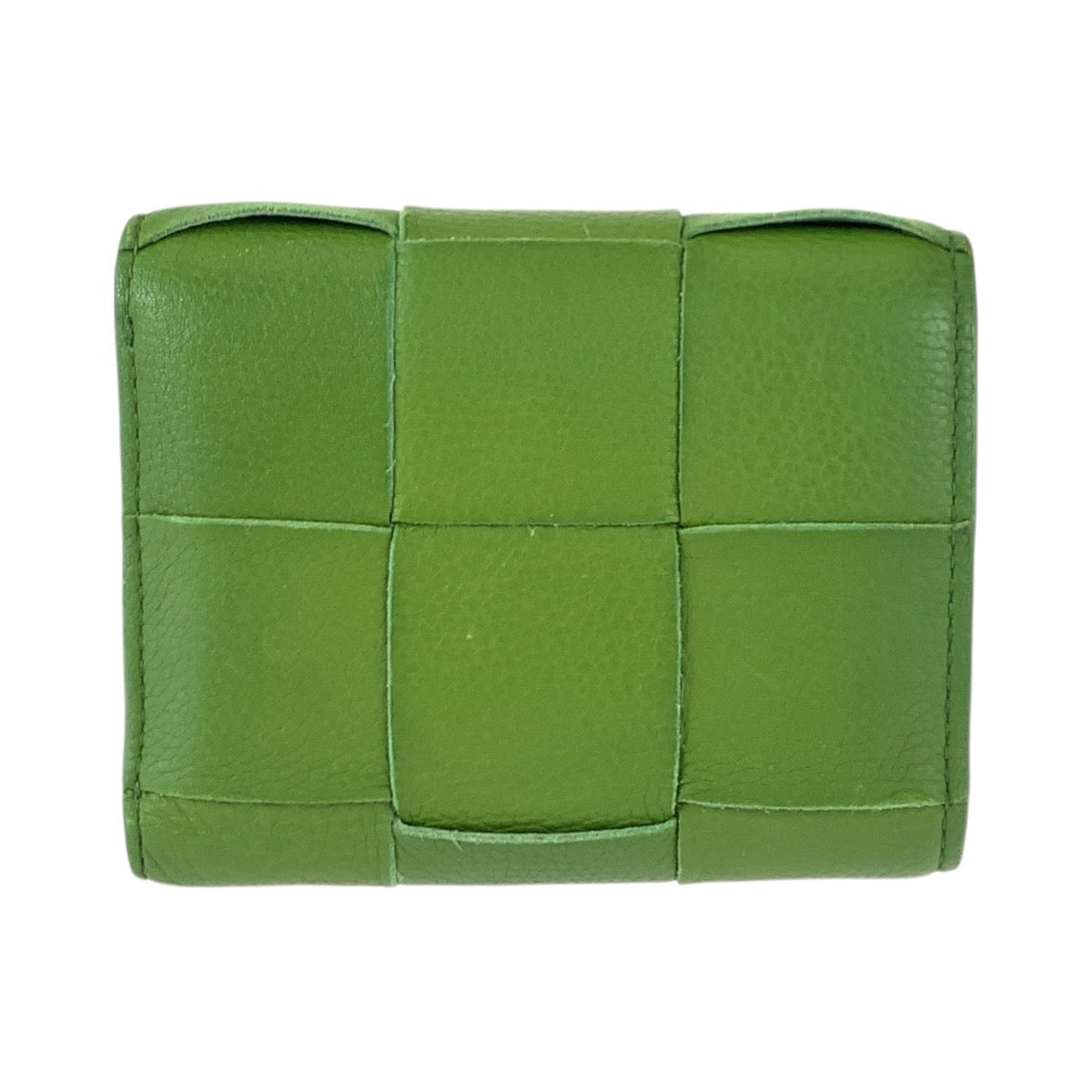 22014
BOTTEGAVENETA ボッテガヴェネタ イントレチャート グリーン ゴールド金具 レザー 折財布 コンパクトウォレット 男女兼用 レディース ABP21