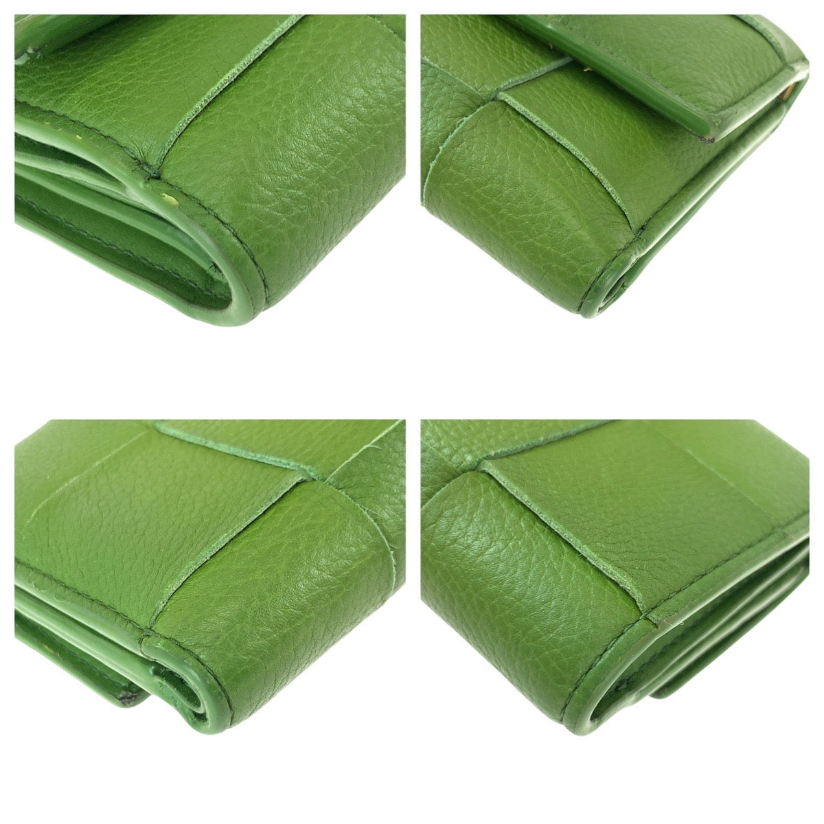 22014
BOTTEGAVENETA ボッテガヴェネタ イントレチャート グリーン ゴールド金具 レザー 折財布 コンパクトウォレット 男女兼用 レディース ABP21