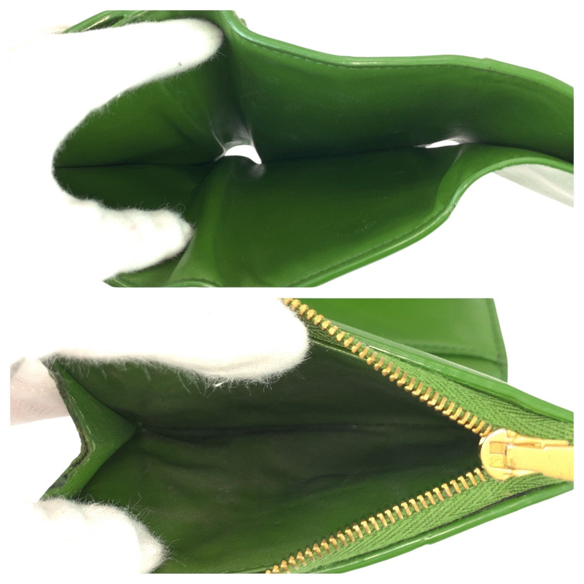 22014
BOTTEGAVENETA ボッテガヴェネタ イントレチャート グリーン ゴールド金具 レザー 折財布 コンパクトウォレット 男女兼用 レディース ABP21