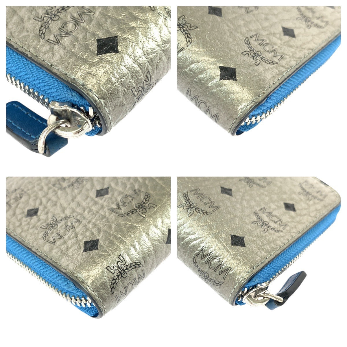 22016
MCM エム シー エム シルバー ブルー シルバー金具 レザー MYL6AVC80SV001 長財布 ラウンドファスナー レディース A18