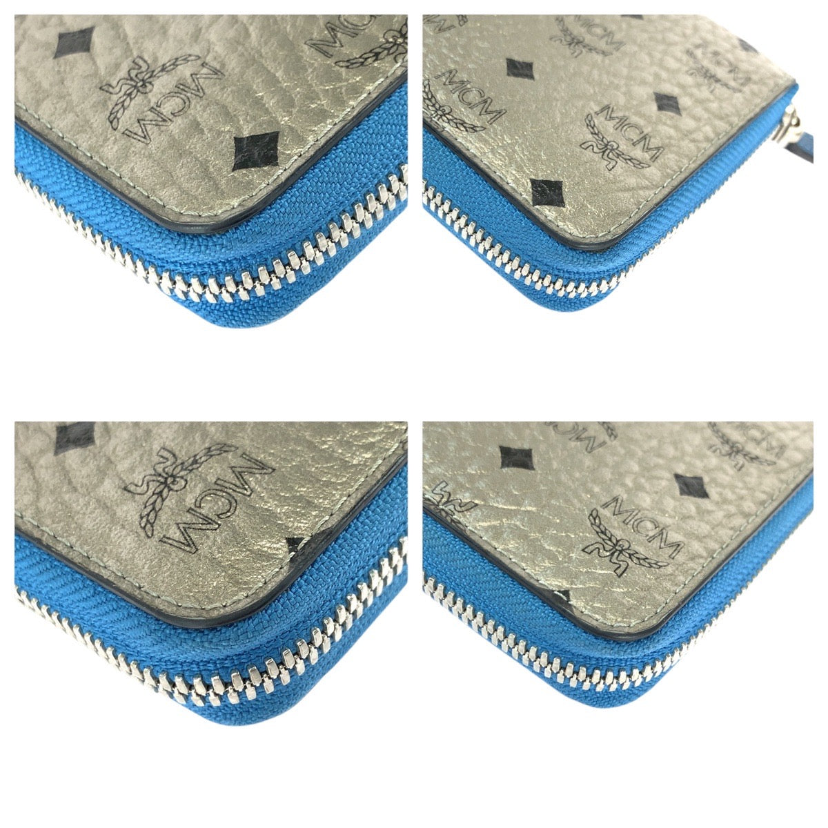 22016
MCM エム シー エム シルバー ブルー シルバー金具 レザー MYL6AVC80SV001 長財布 ラウンドファスナー レディース A18