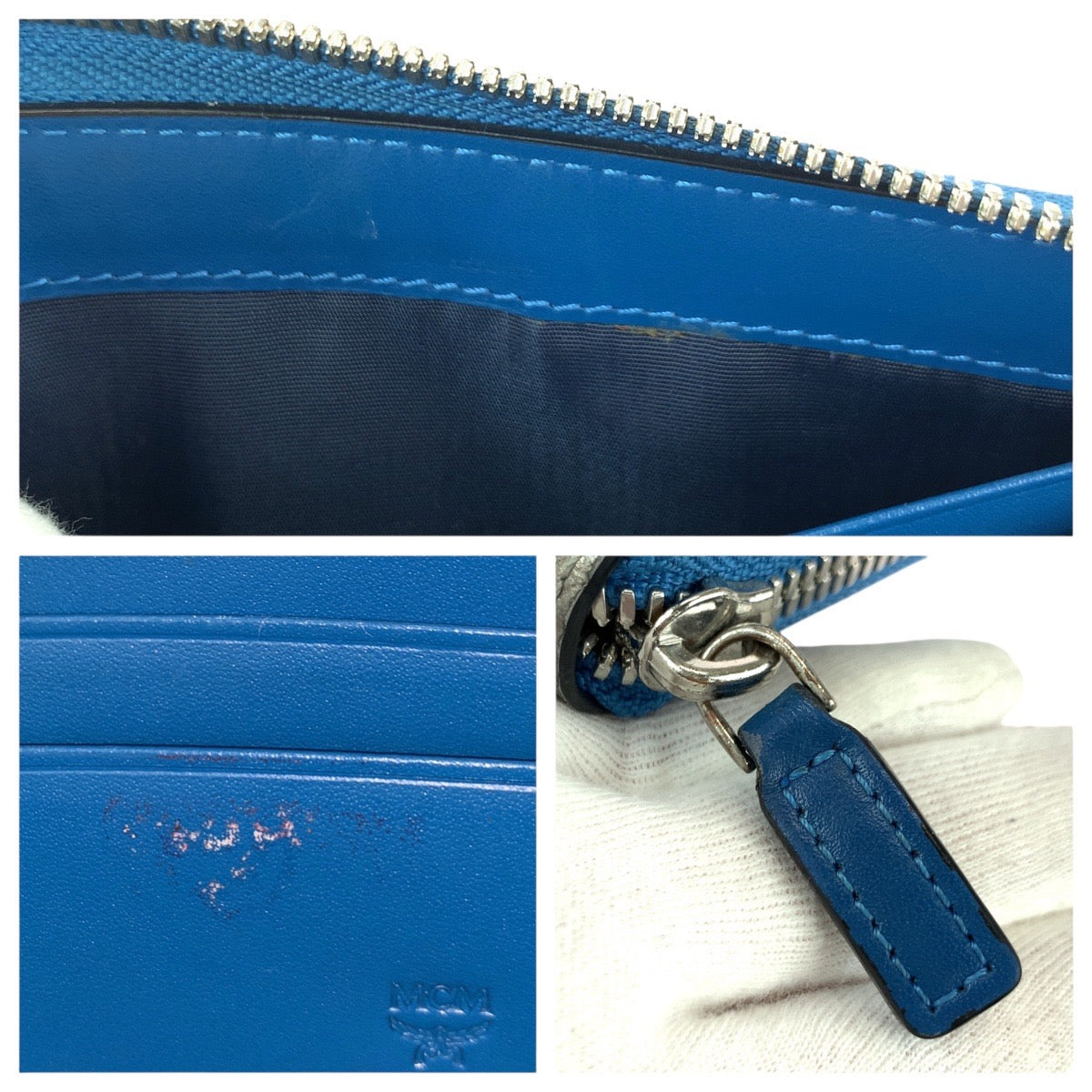 22016
MCM エム シー エム シルバー ブルー シルバー金具 レザー MYL6AVC80SV001 長財布 ラウンドファスナー レディース A18