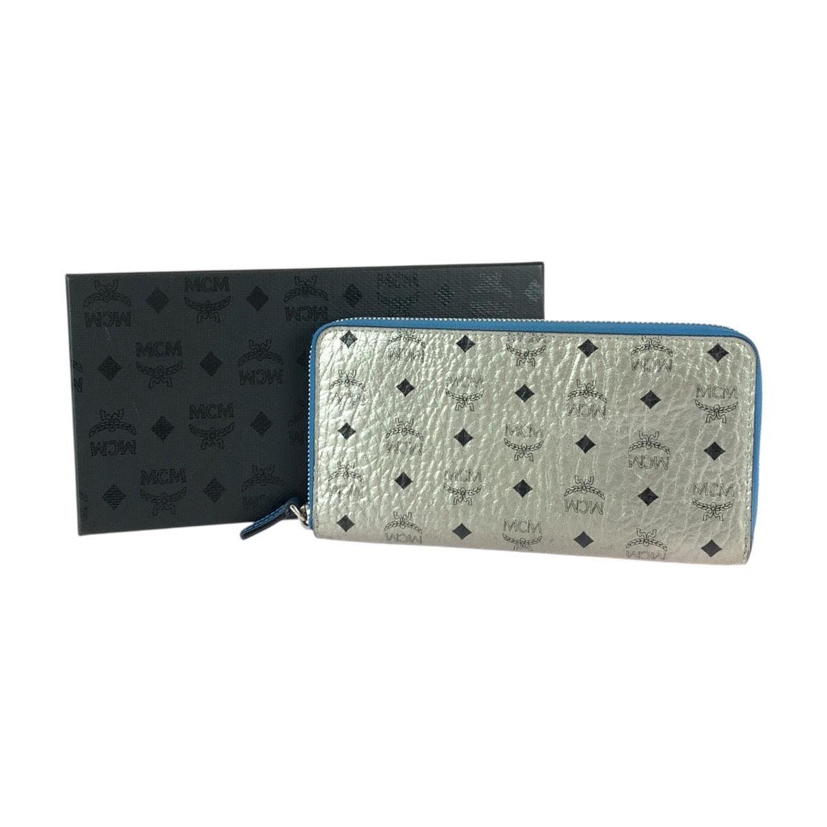22016
MCM エム シー エム シルバー ブルー シルバー金具 レザー MYL6AVC80SV001 長財布 ラウンドファスナー レディース A18
