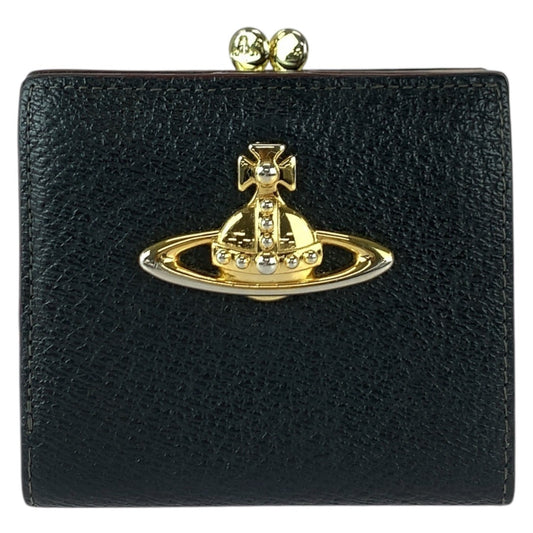 22017
Vivienne Westwood ヴィヴィアンウエストウッド ブラック 黒 ゴールド金具 レザー 折財布 コンパクトウォレット レディース ABP14