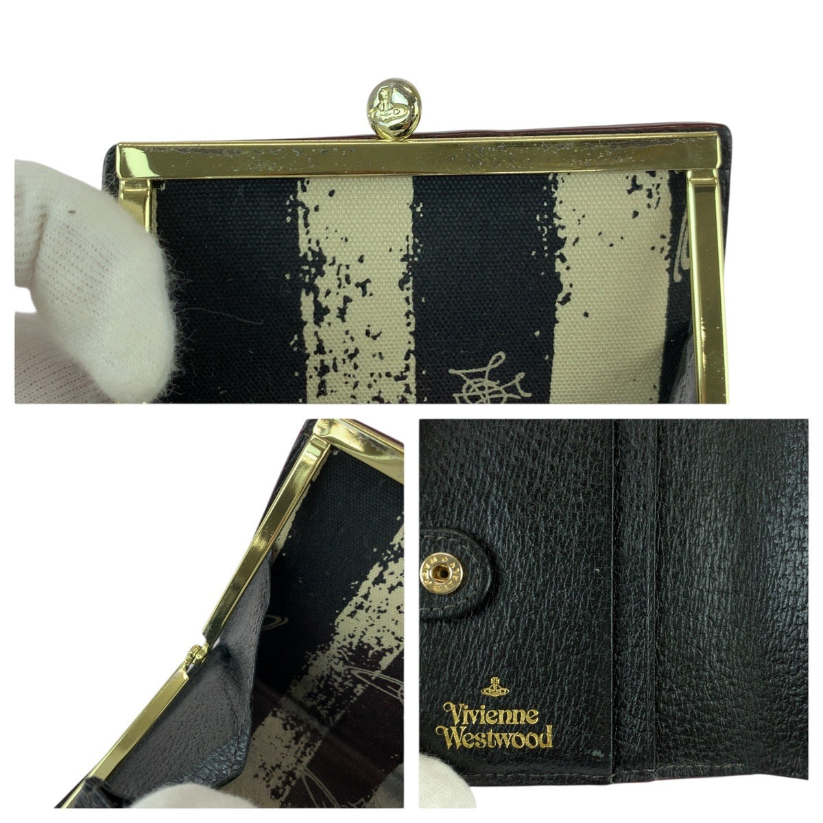 22017
Vivienne Westwood ヴィヴィアンウエストウッド ブラック 黒 ゴールド金具 レザー 折財布 コンパクトウォレット レディース ABP14