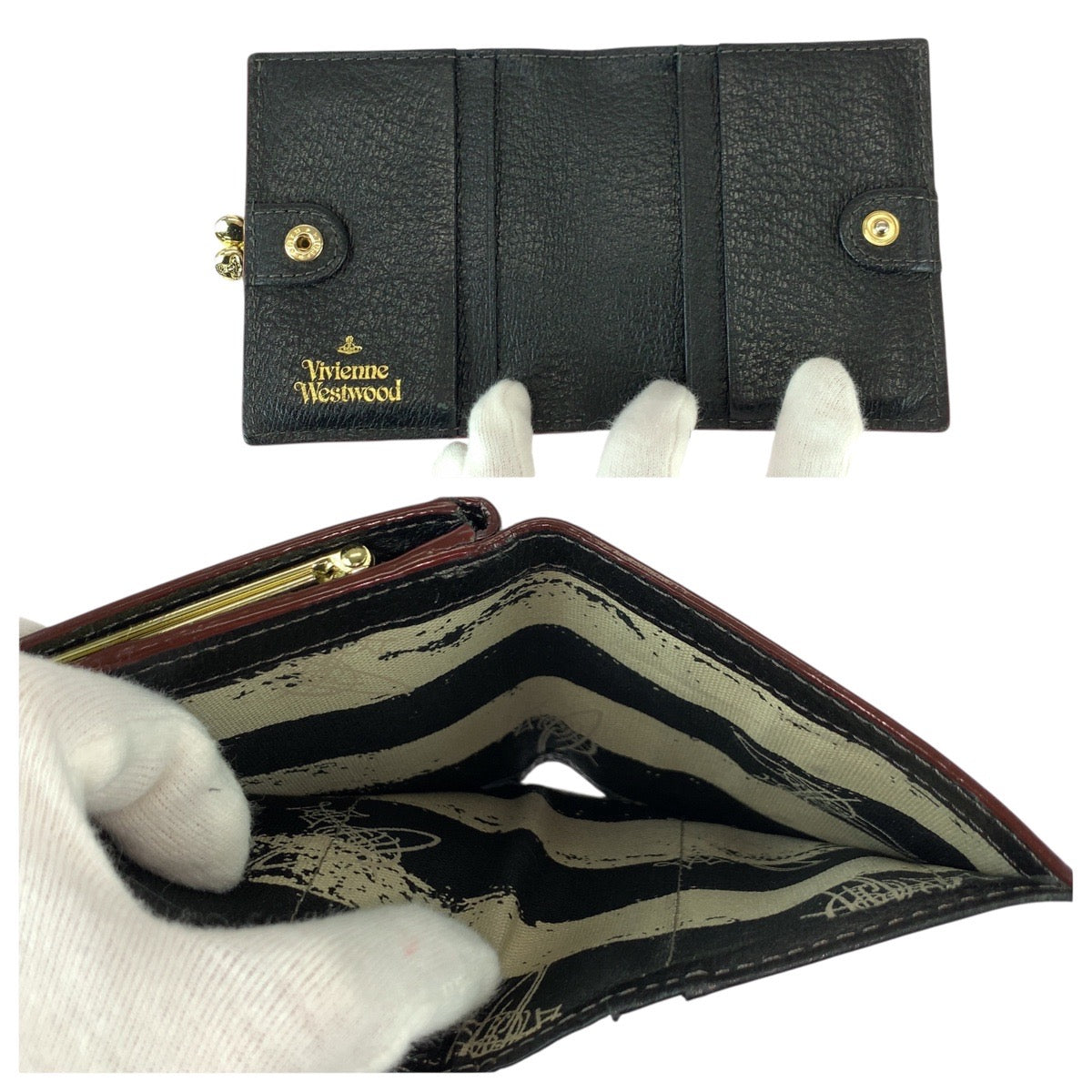 22017
Vivienne Westwood ヴィヴィアンウエストウッド ブラック 黒 ゴールド金具 レザー 折財布 コンパクトウォレット レディース ABP14