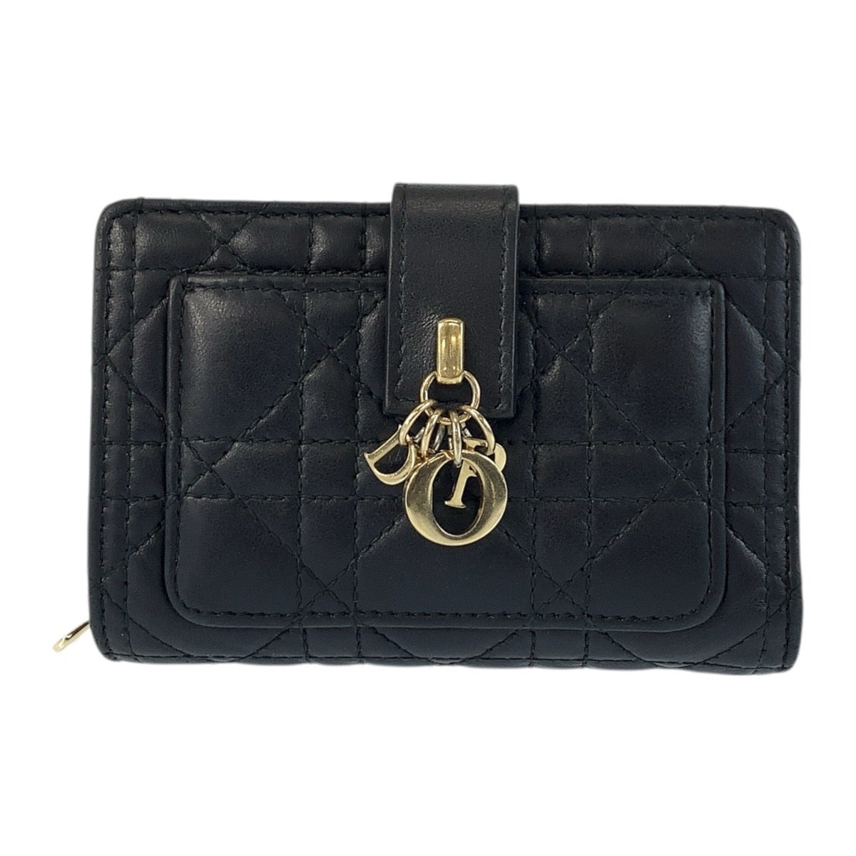 22021
Dior Cannage My Dior Dittany Black Gold Hardware Leather Folding Wallet Compact Wallet Ladies ABP28