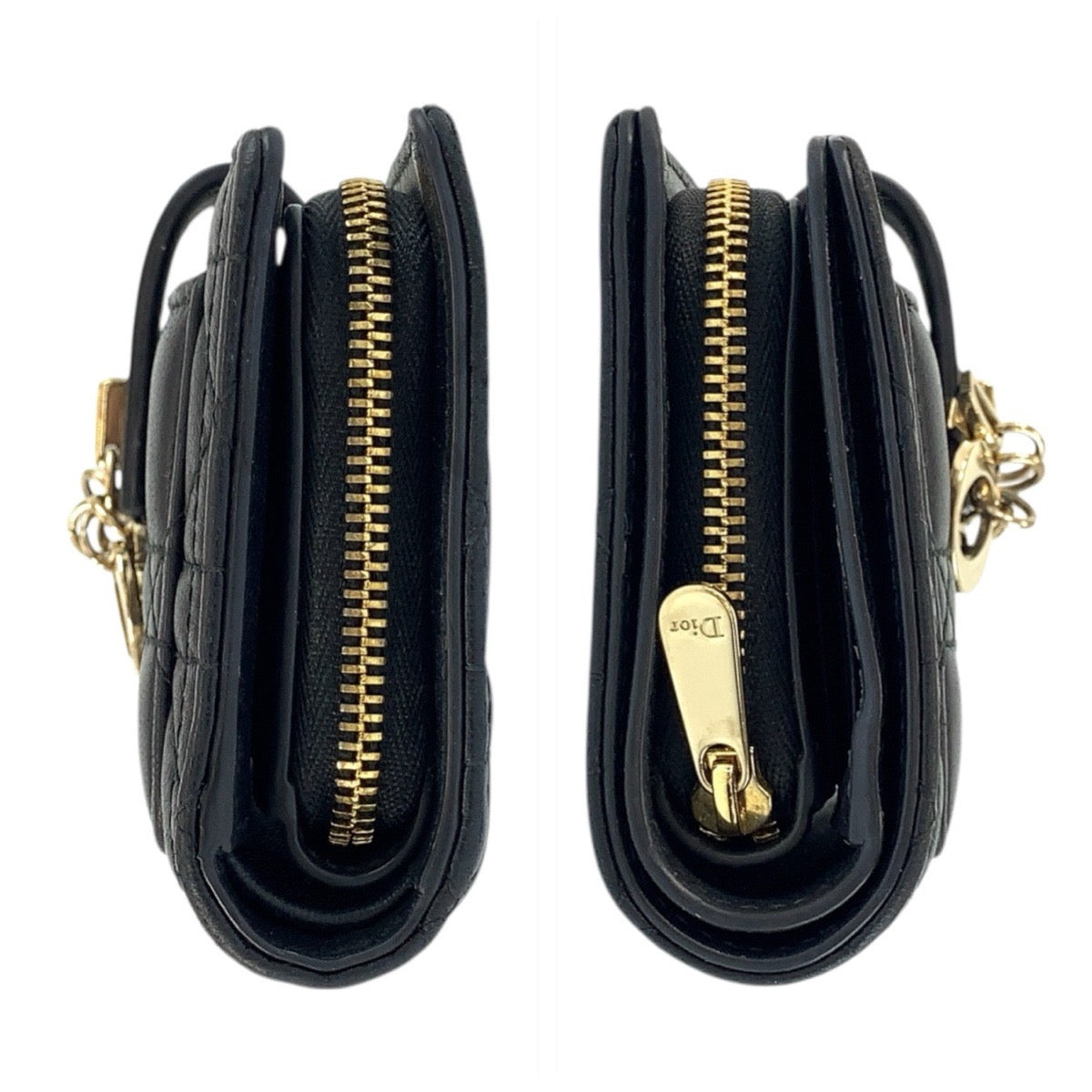 22021
Dior Cannage My Dior Dittany Black Gold Hardware Leather Folding Wallet Compact Wallet Ladies ABP28