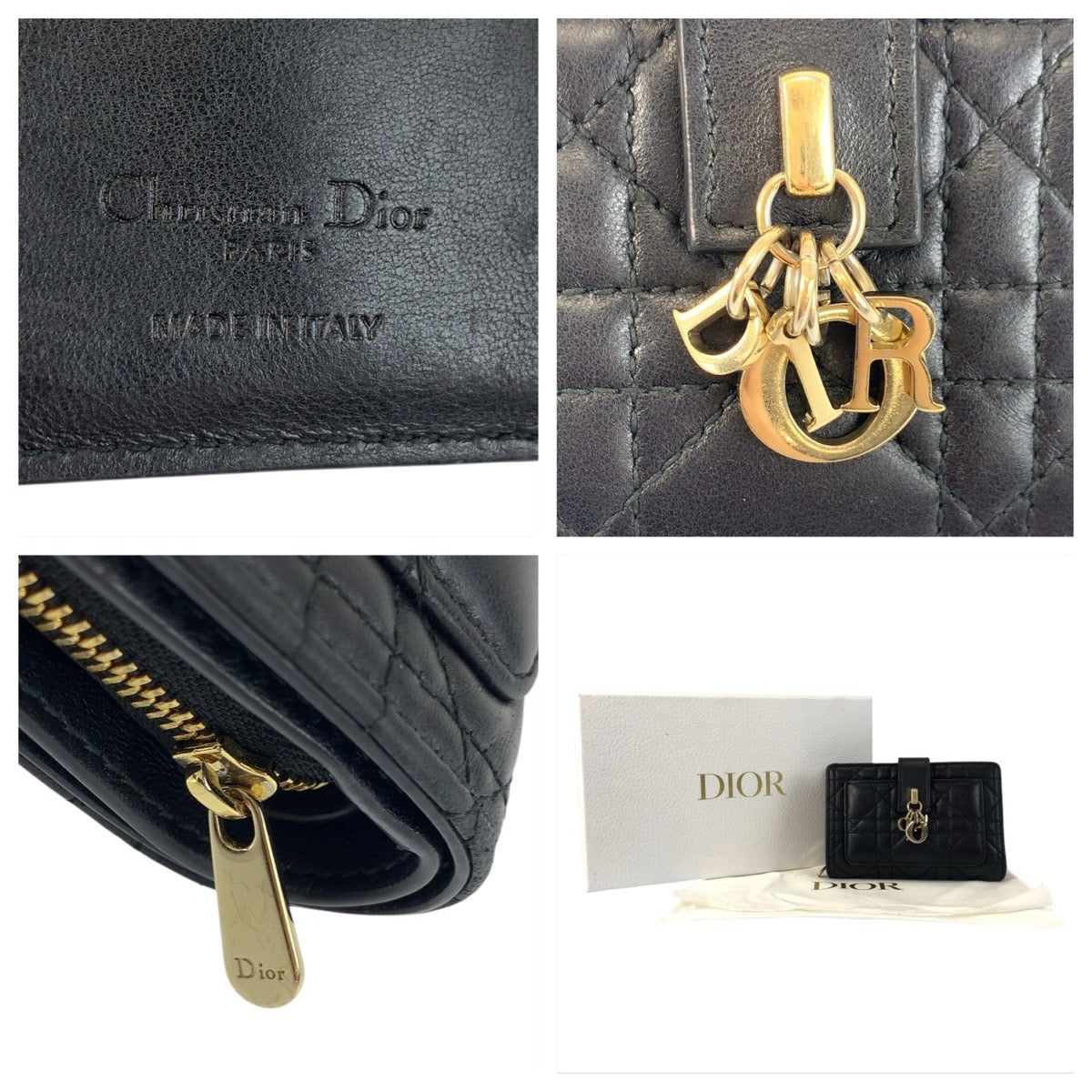 22021
Dior Cannage My Dior Dittany Black Gold Hardware Leather Folding Wallet Compact Wallet Ladies ABP28
