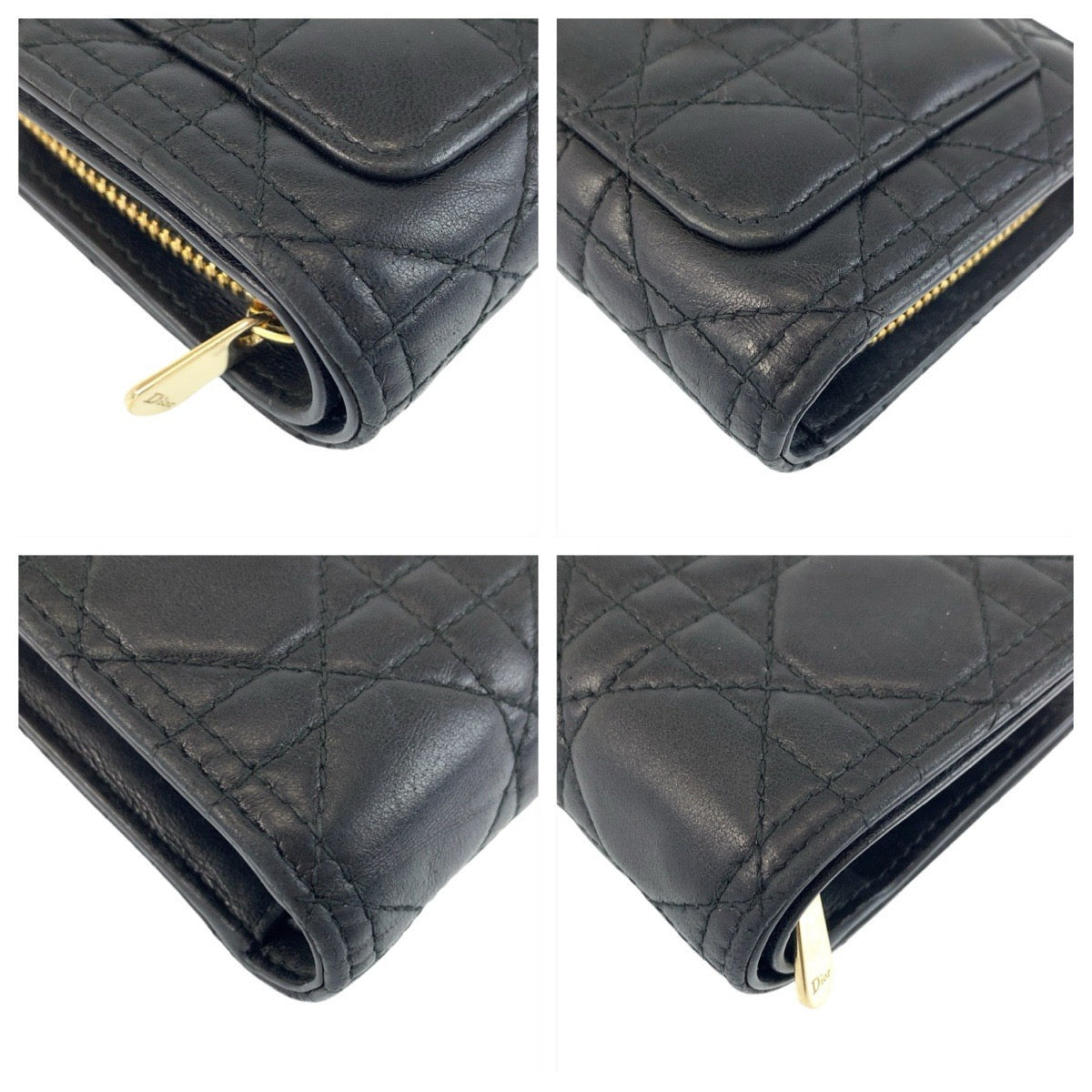 22021
Dior Cannage My Dior Dittany Black Gold Hardware Leather Folding Wallet Compact Wallet Ladies ABP28