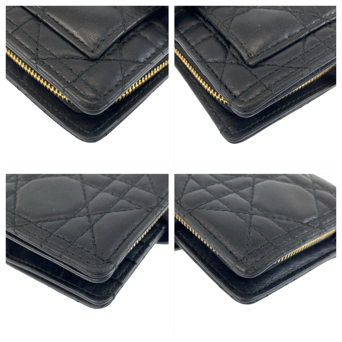 22021
Dior Cannage My Dior Dittany Black Gold Hardware Leather Folding Wallet Compact Wallet Ladies ABP28
