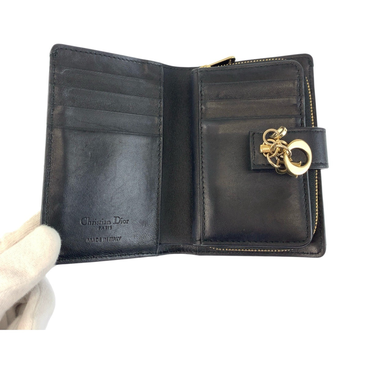 22021
Dior Cannage My Dior Dittany Black Gold Hardware Leather Folding Wallet Compact Wallet Ladies ABP28