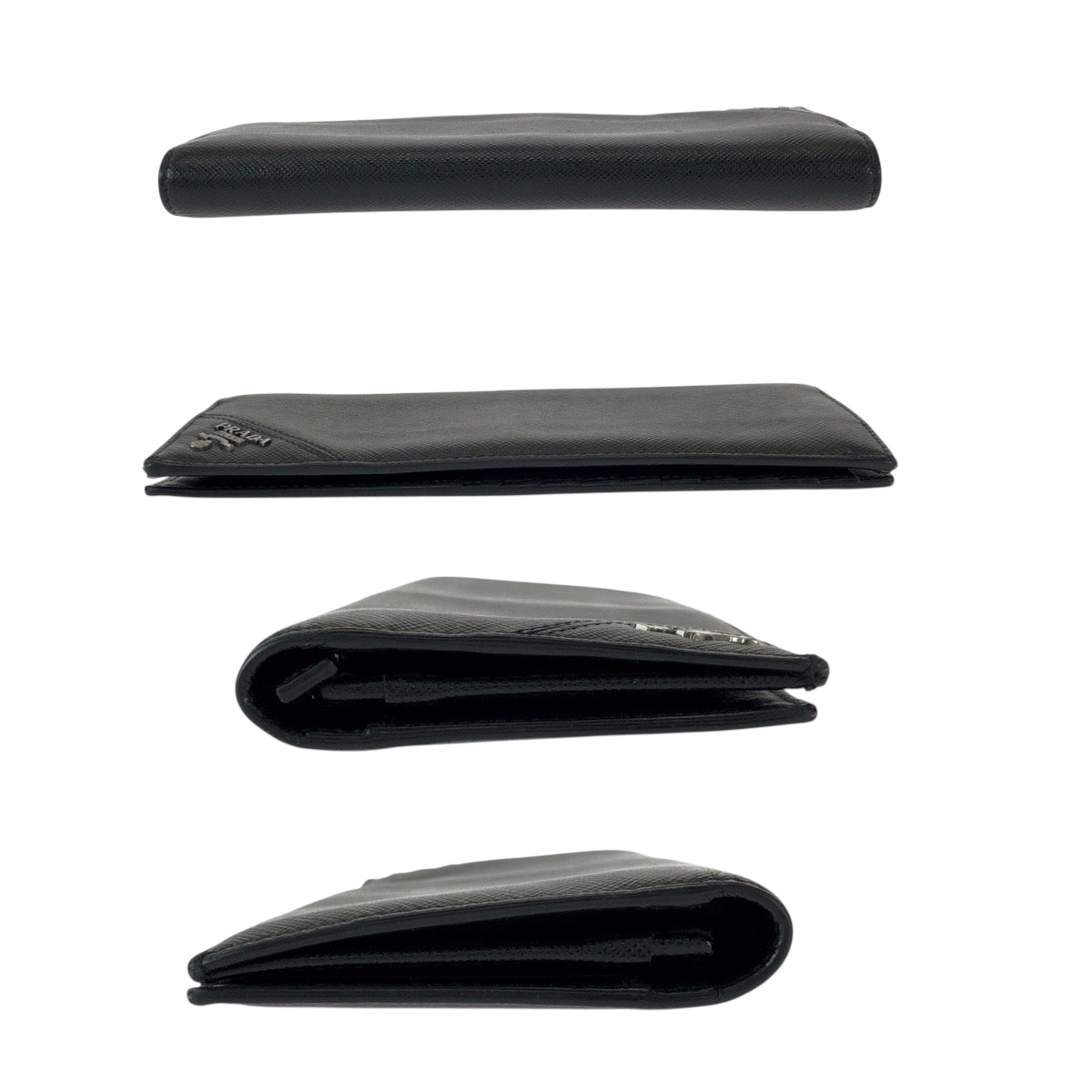 22022
PRADA プラダ サフィアーノ ブラック 黒 ガンメタ金具 レザー 長財布 折財布 ロングウォレット メンズ A25