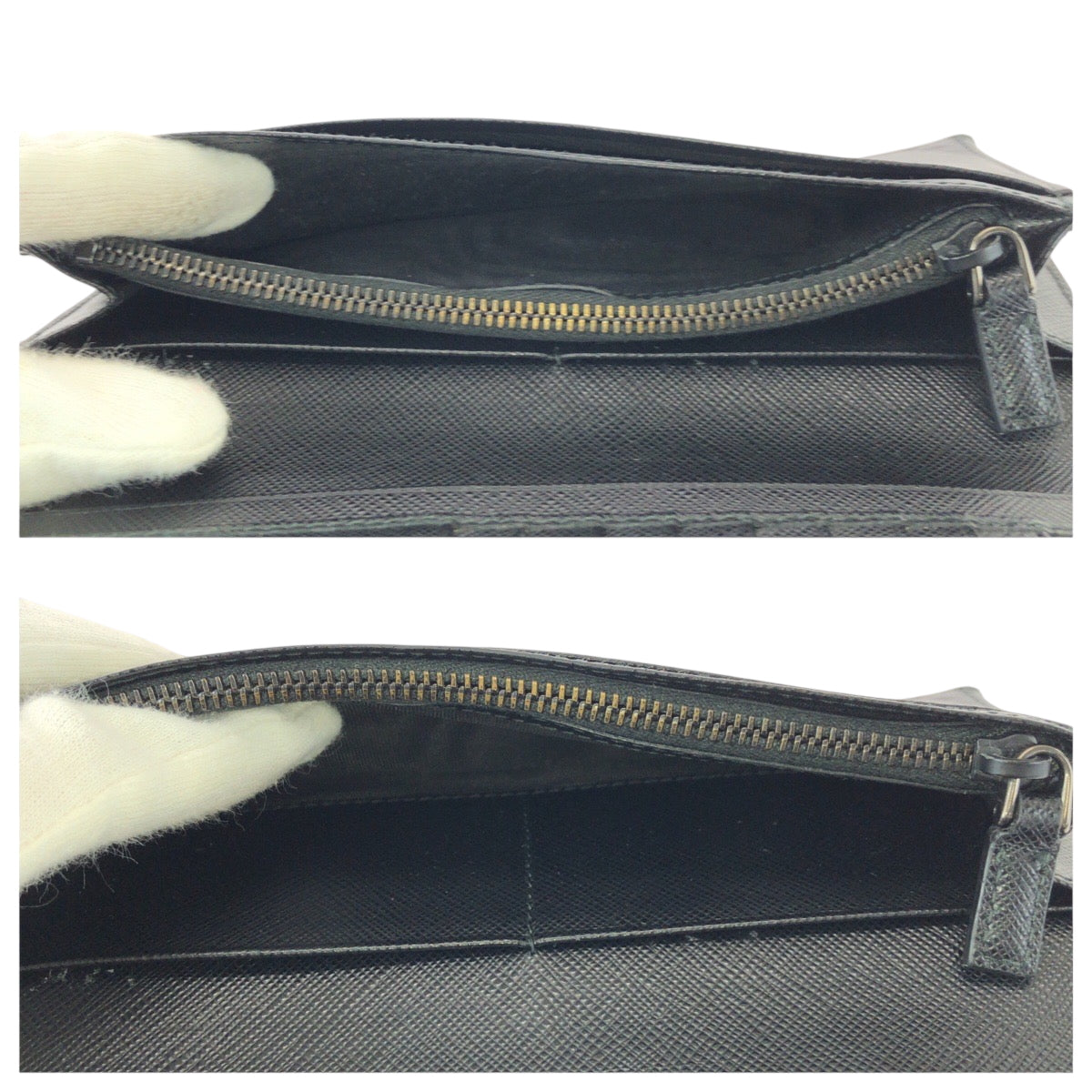 22022
PRADA プラダ サフィアーノ ブラック 黒 ガンメタ金具 レザー 長財布 折財布 ロングウォレット メンズ A25