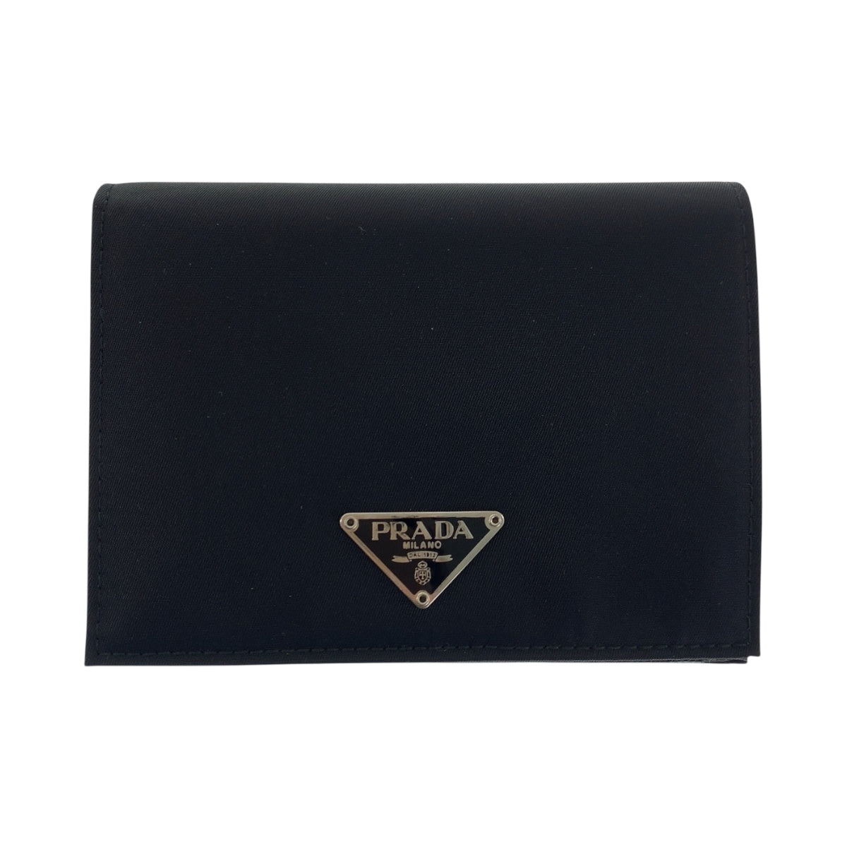 22025
PRADA Tessuto Saffiano Triangle Logo Plate Black Silver Hardware Nylon / Leather Bifold Wallet Compact Wallet Ladies A21