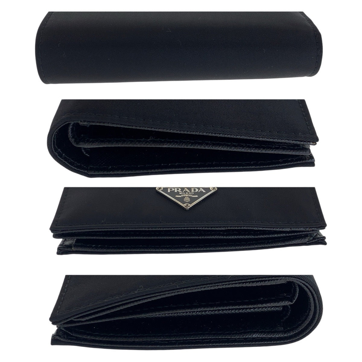 22025
PRADA Tessuto Saffiano Triangle Logo Plate Black Silver Hardware Nylon / Leather Bifold Wallet Compact Wallet Ladies A21