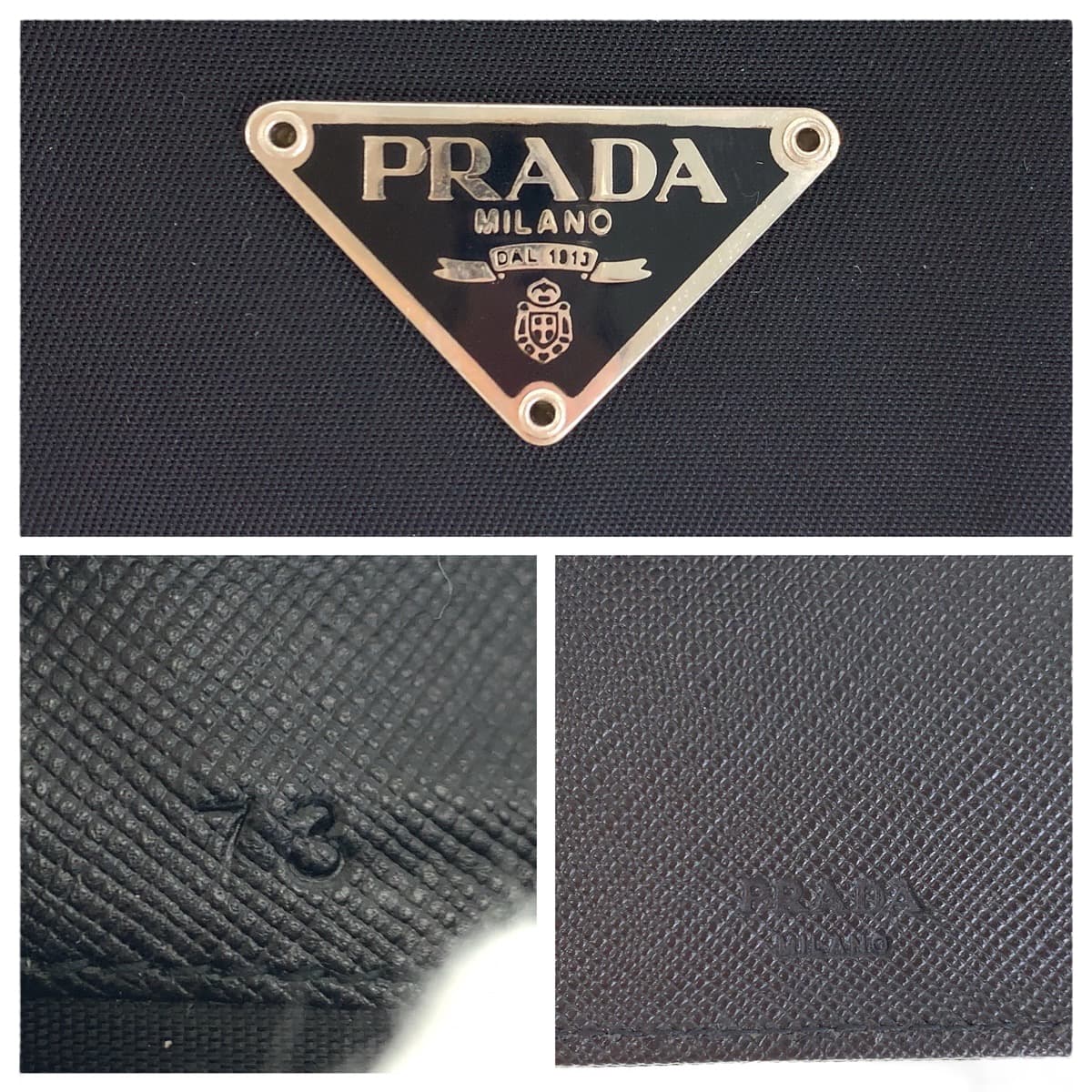 22025
PRADA Tessuto Saffiano Triangle Logo Plate Black Silver Hardware Nylon / Leather Bifold Wallet Compact Wallet Ladies A21