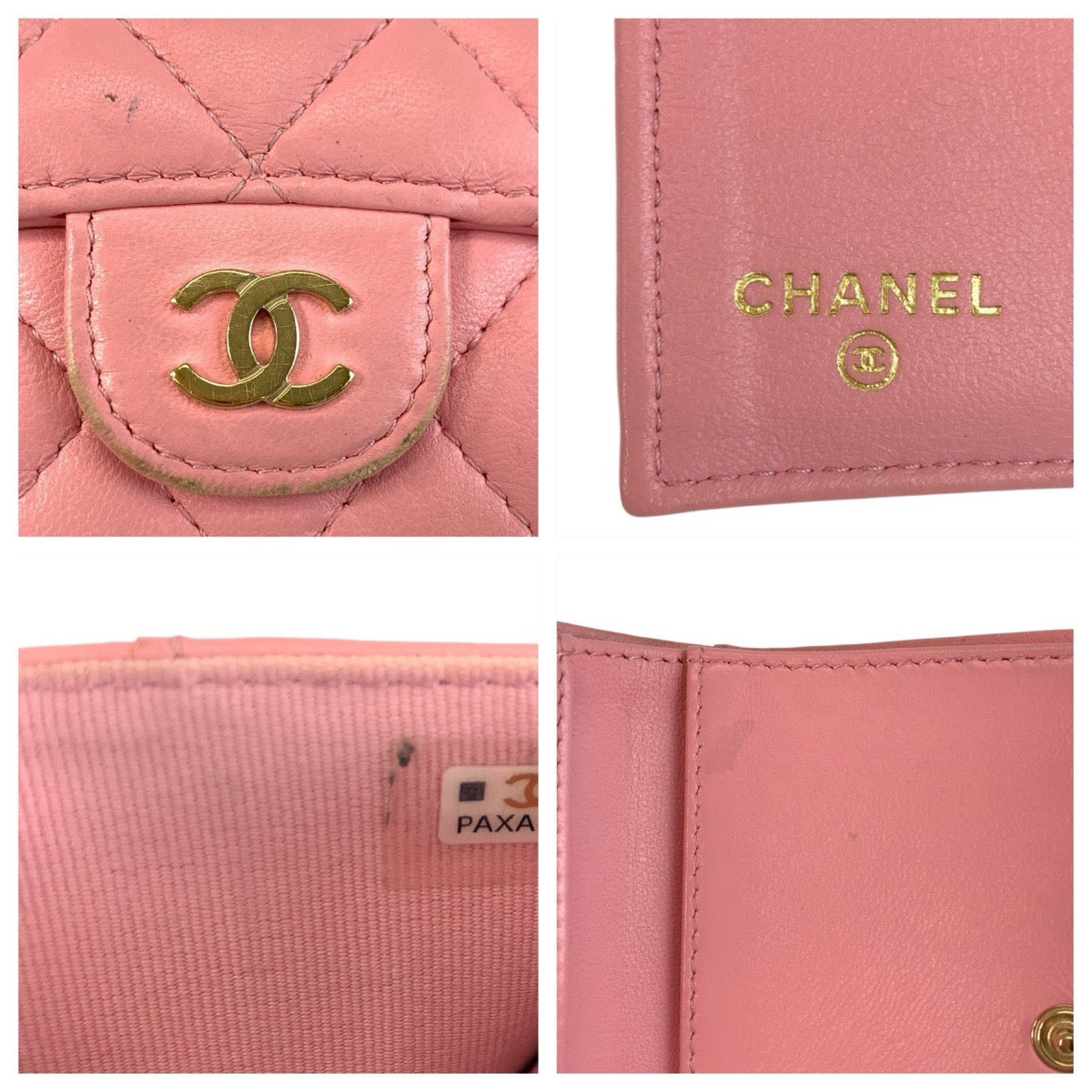 22027
CHANEL シャネル マトラッセ ココマーク ピンク ゴールド金具 レザー 折財布 コンパクトウォレット レディース AB30