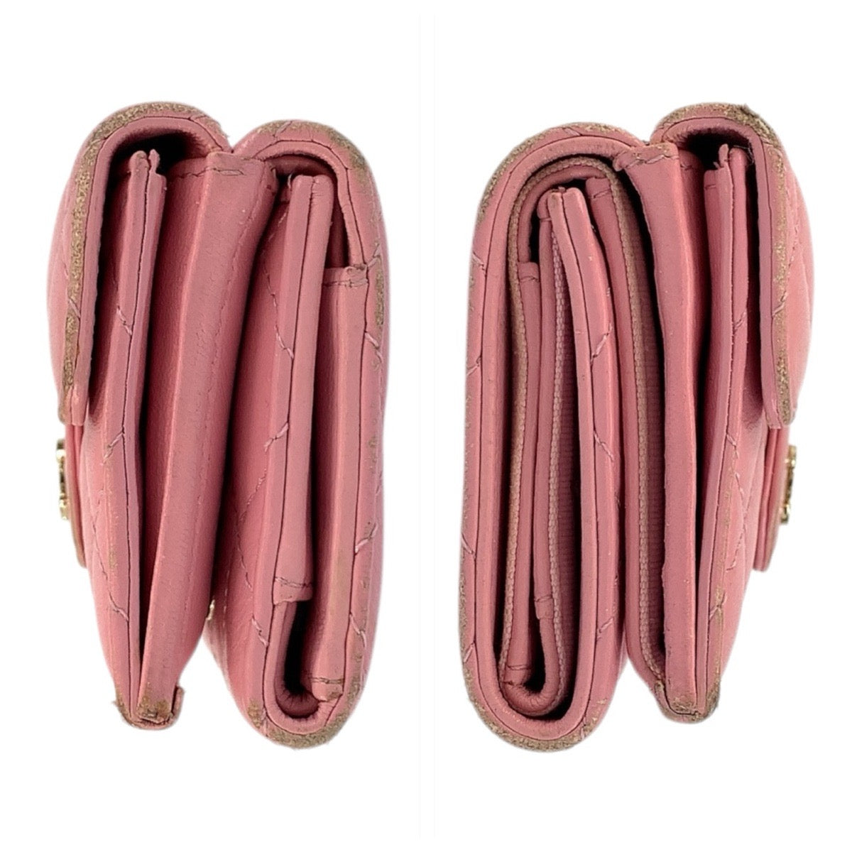 22027
CHANEL シャネル マトラッセ ココマーク ピンク ゴールド金具 レザー 折財布 コンパクトウォレット レディース AB30