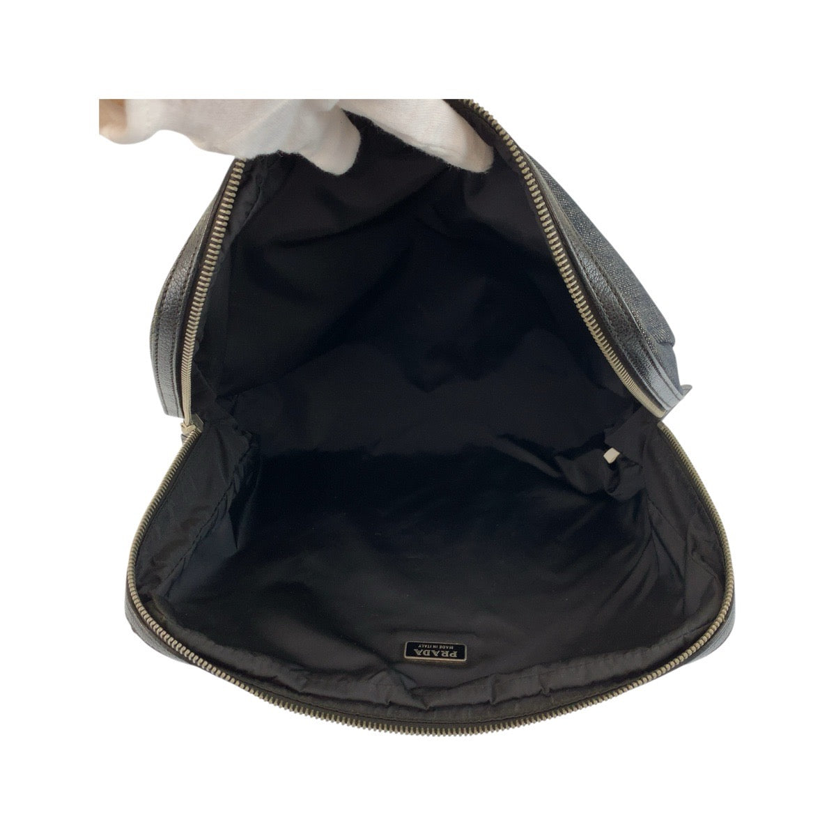 22030
PRADA Triangle Logo Plate Black Silver Hardware Denim Clutch Bag Pouch Ladies ABP23