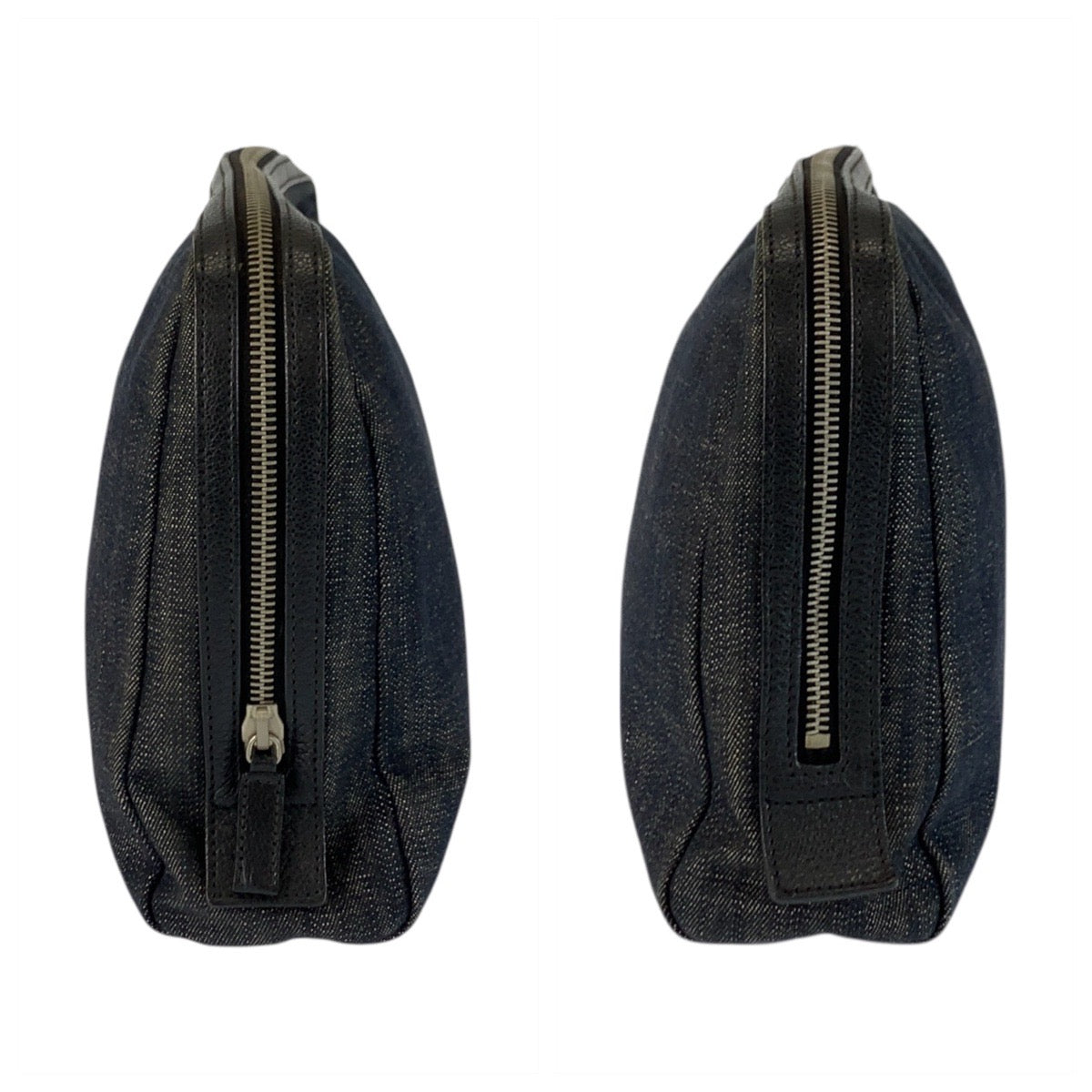 22030
PRADA Triangle Logo Plate Black Silver Hardware Denim Clutch Bag Pouch Ladies ABP23