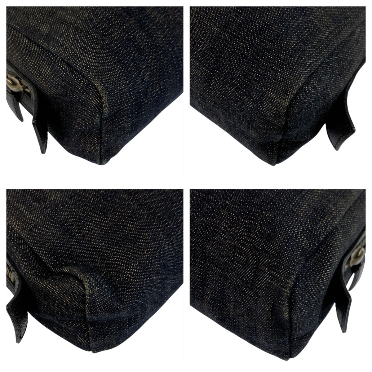 22030
PRADA Triangle Logo Plate Black Silver Hardware Denim Clutch Bag Pouch Ladies ABP23