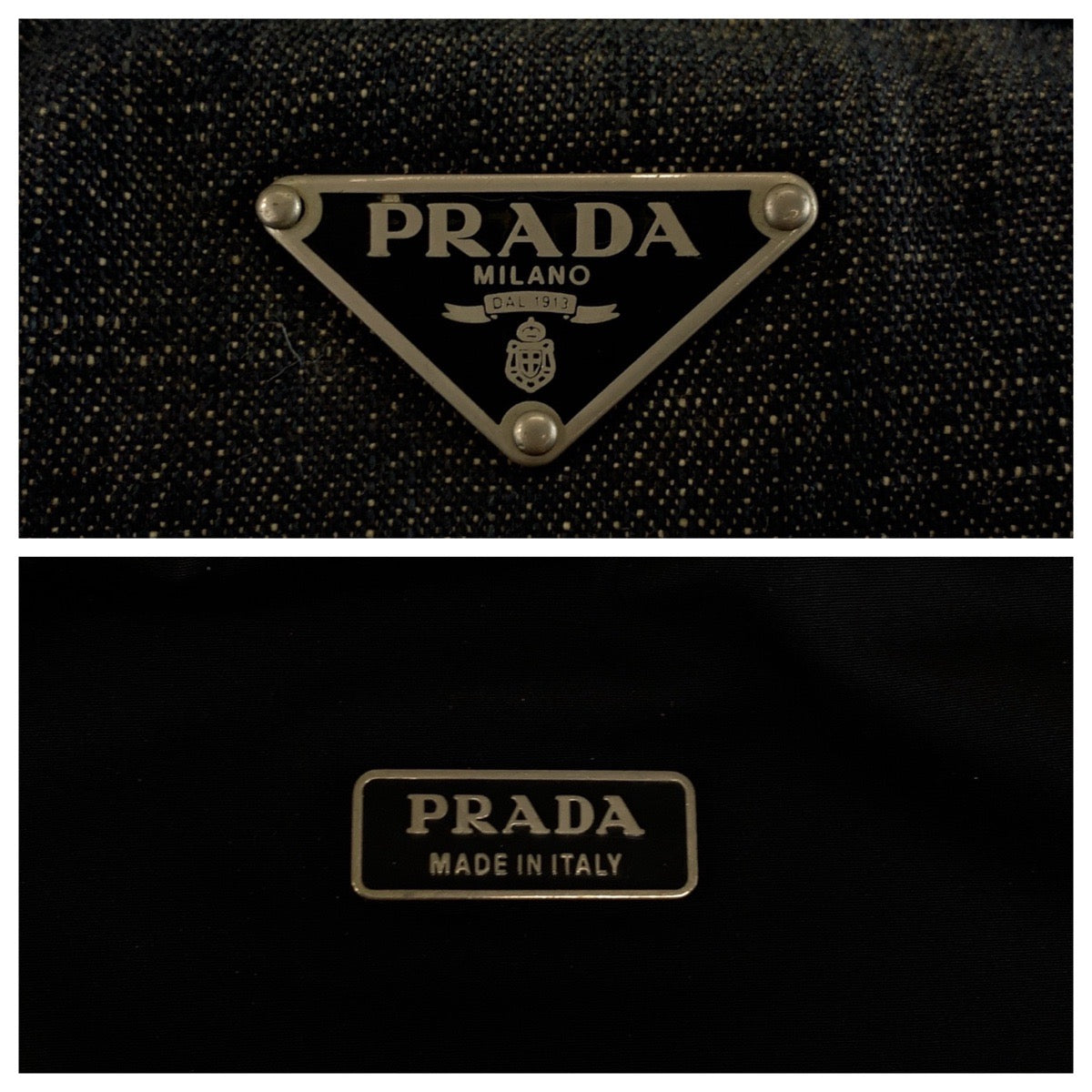 22030
PRADA Triangle Logo Plate Black Silver Hardware Denim Clutch Bag Pouch Ladies ABP23