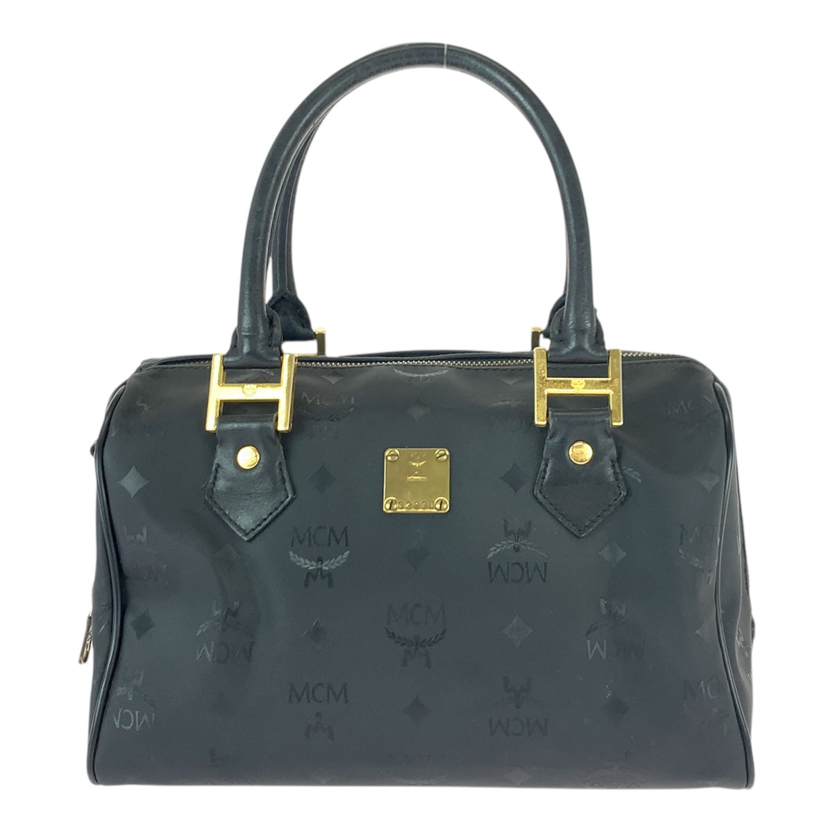 22031
MCM Visetos Black Gold Hardware Nylon / Leather Handbag Mini Boston Bag Ladies ABP15