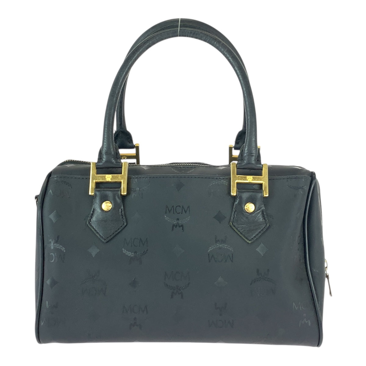 22031
MCM Visetos Black Gold Hardware Nylon / Leather Handbag Mini Boston Bag Ladies ABP15